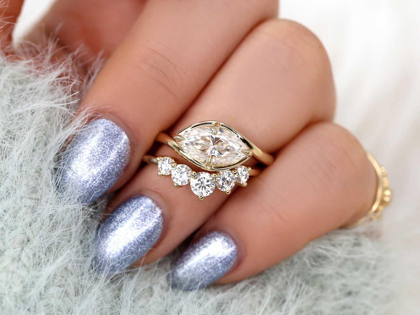 3.0 CT Elongated Cushion Solitaire Moissanite Diamond Bridal Ring Set