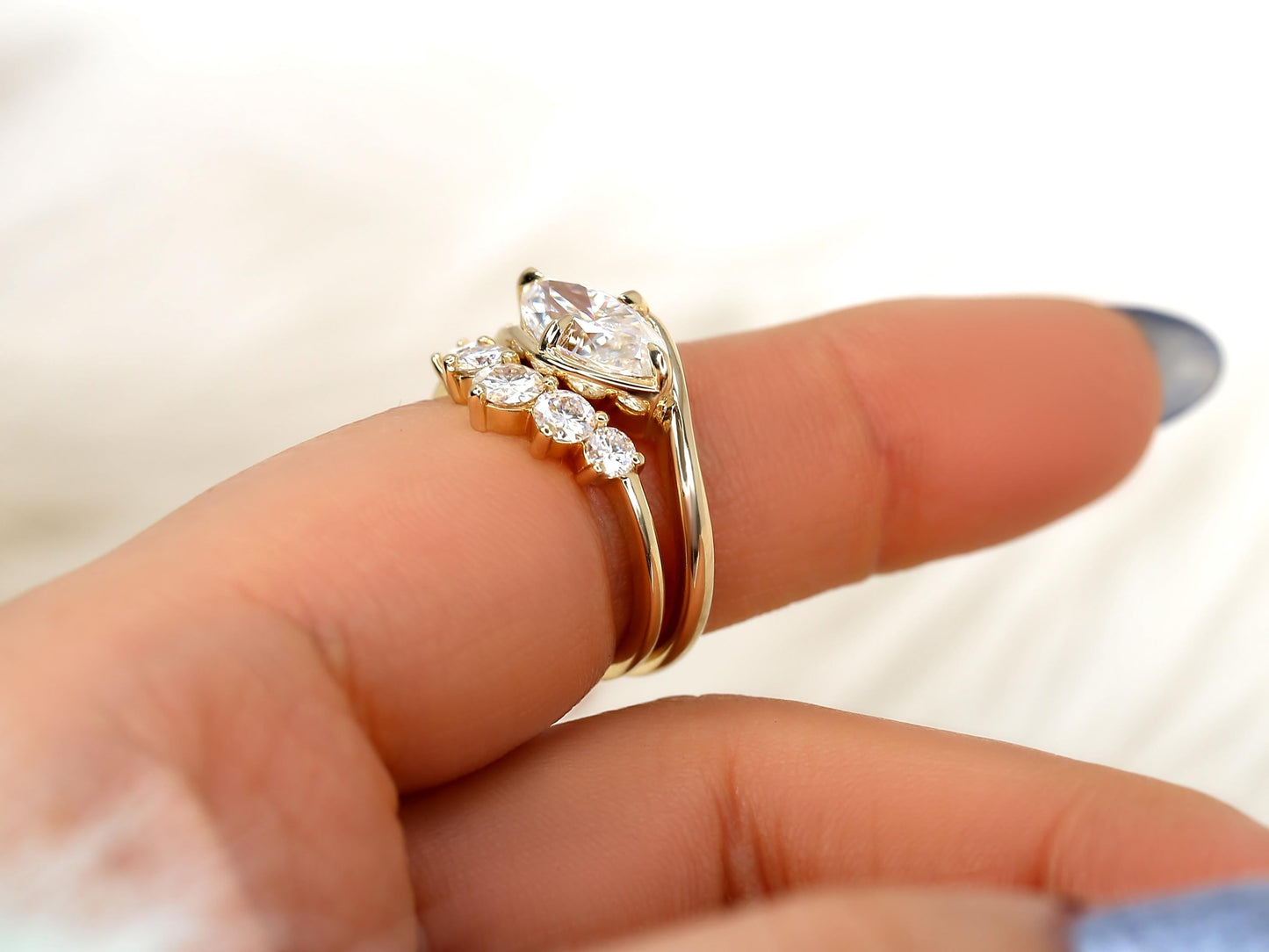 3.0 CT Elongated Cushion Solitaire Moissanite Diamond Bridal Ring Set
