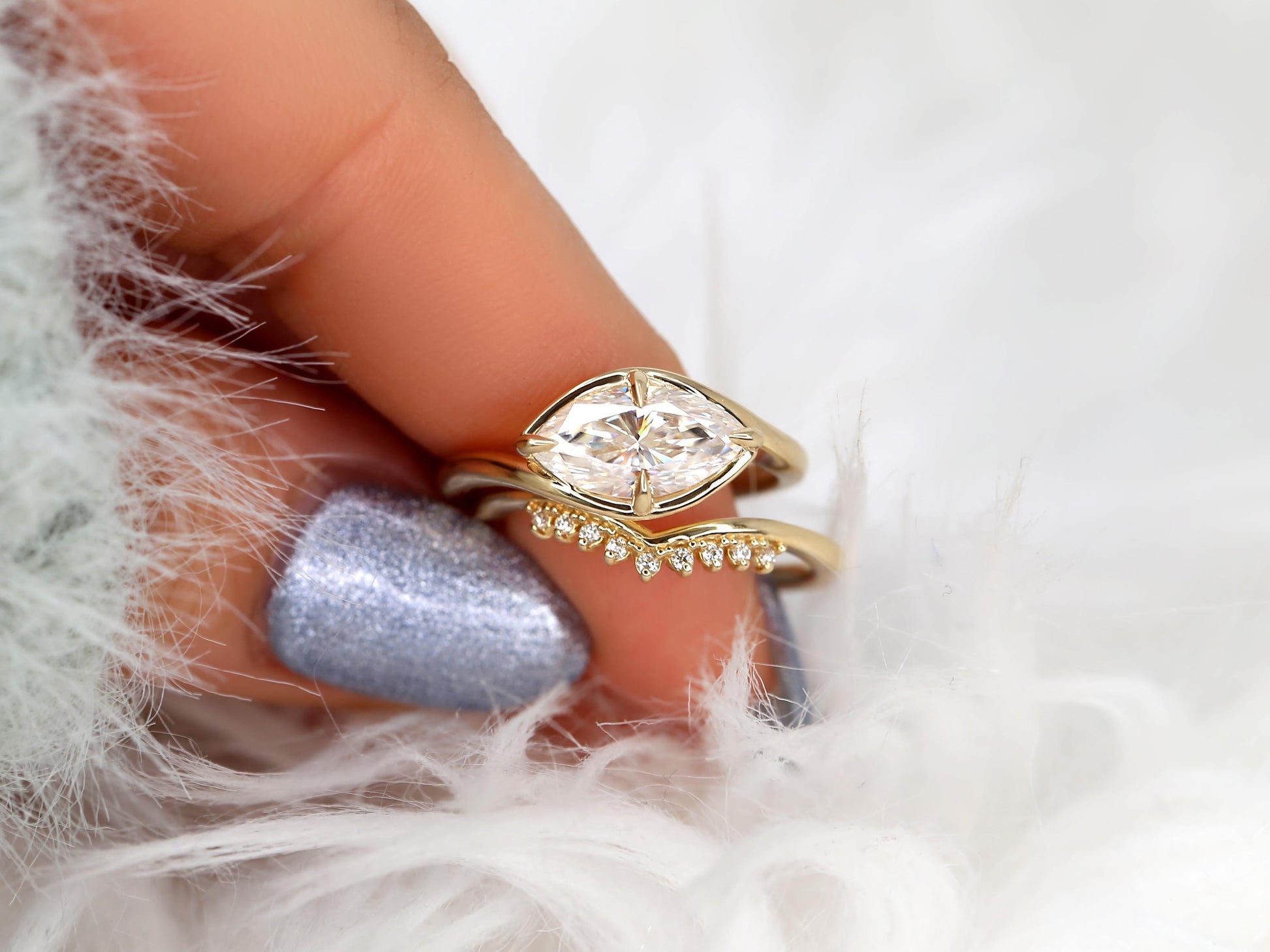 3.0 CT Elongated Cushion Solitaire Moissanite Diamond Bridal Ring Set