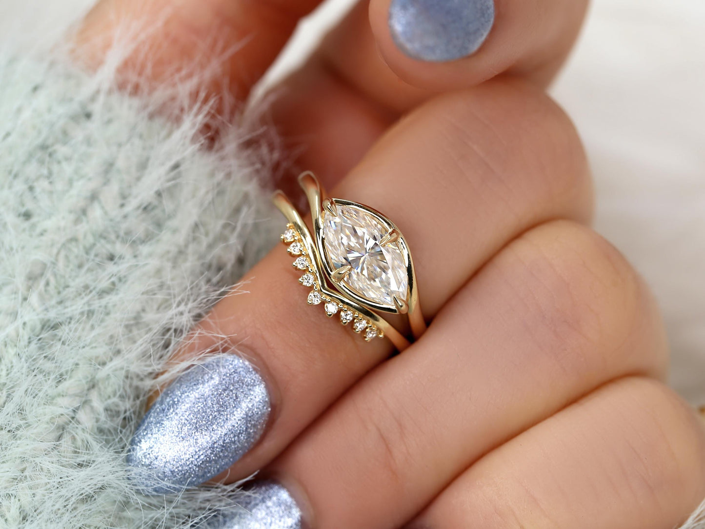 3.0 CT Elongated Cushion Solitaire Moissanite Diamond Bridal Ring Set