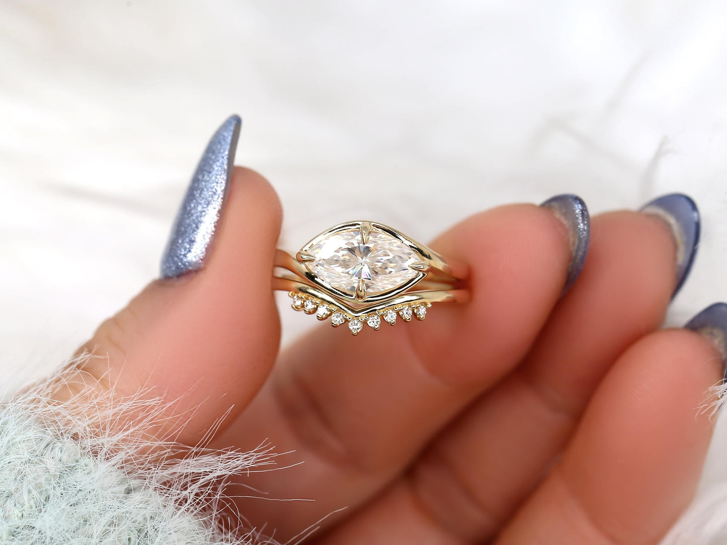 3.0 CT Elongated Cushion Solitaire Moissanite Diamond Bridal Ring Set
