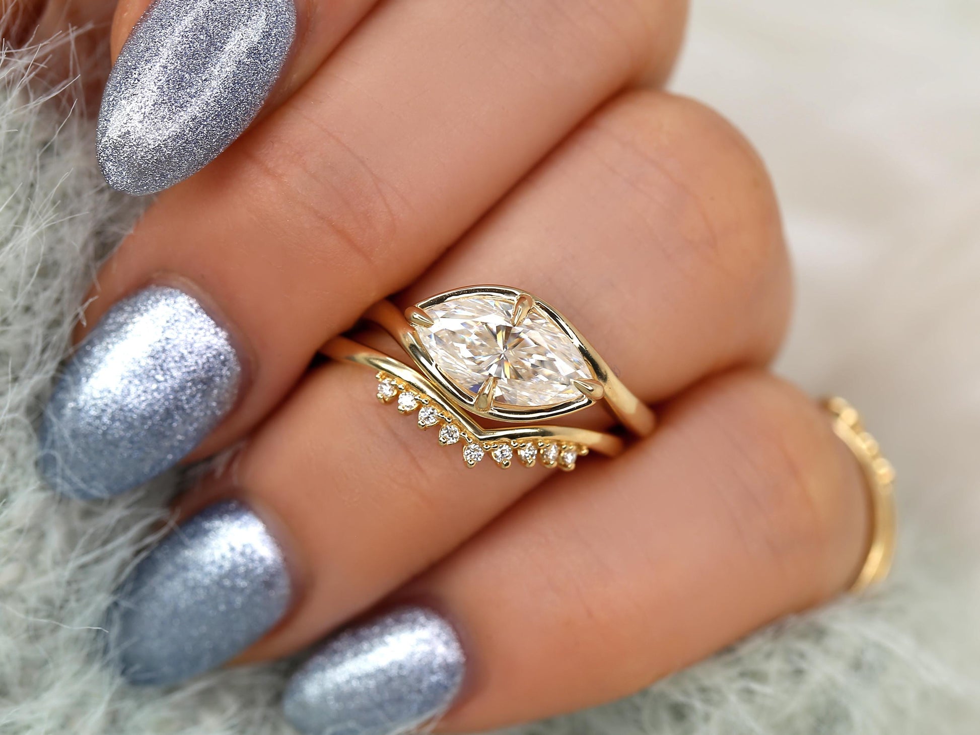 3.0 CT Elongated Cushion Solitaire Moissanite Diamond Bridal Ring Set
