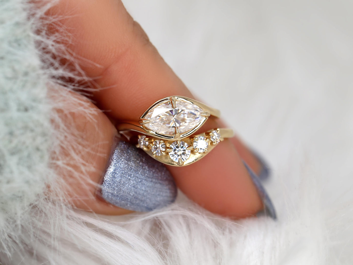 3.0 CT Elongated Cushion Solitaire Moissanite Diamond Bridal Ring Set