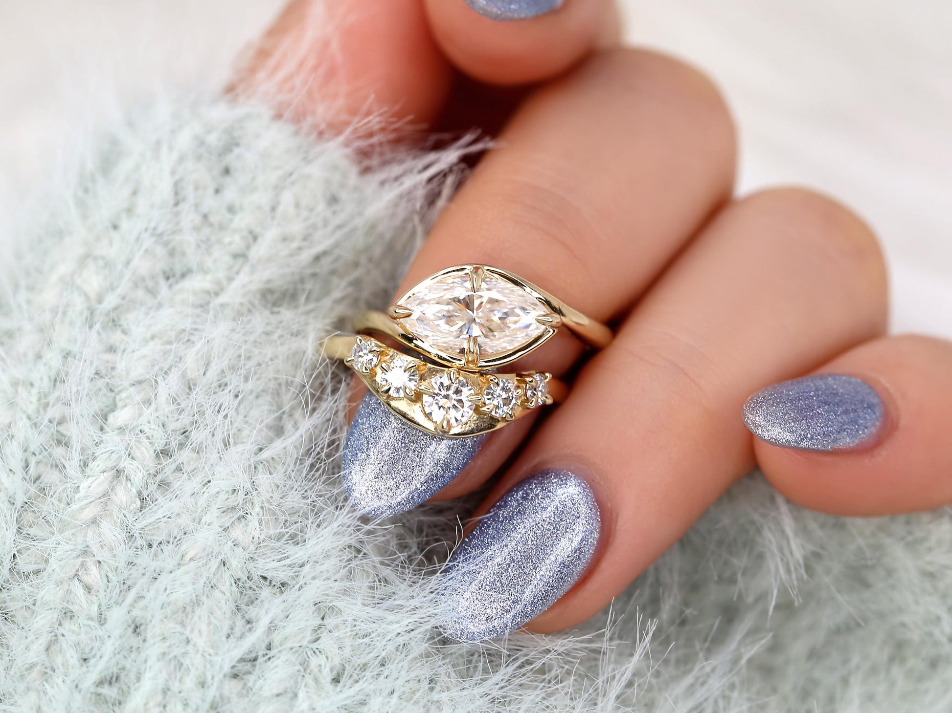 3.0 CT Elongated Cushion Solitaire Moissanite Diamond Bridal Ring Set