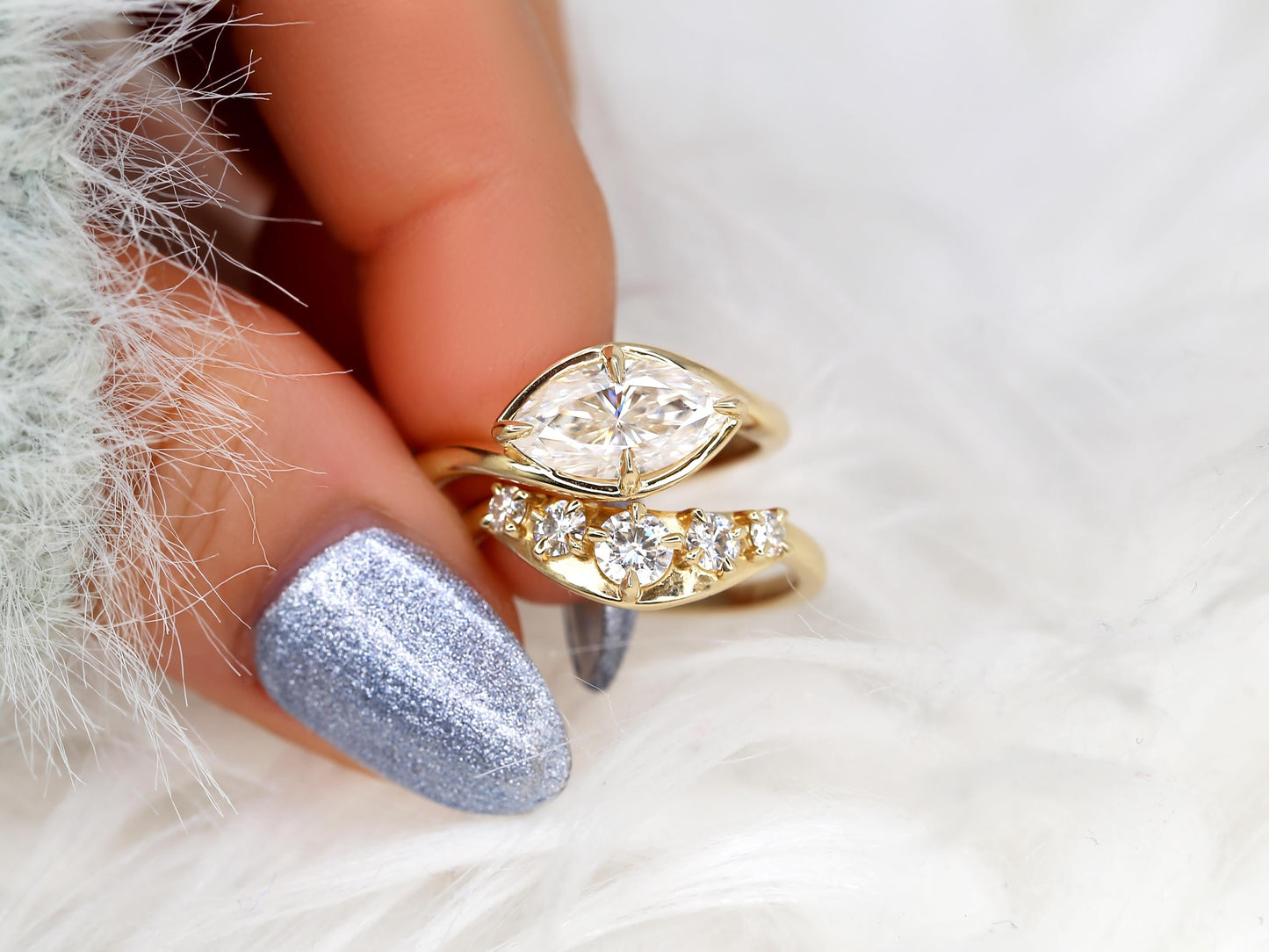 3.0 CT Elongated Cushion Solitaire Moissanite Diamond Bridal Ring Set
