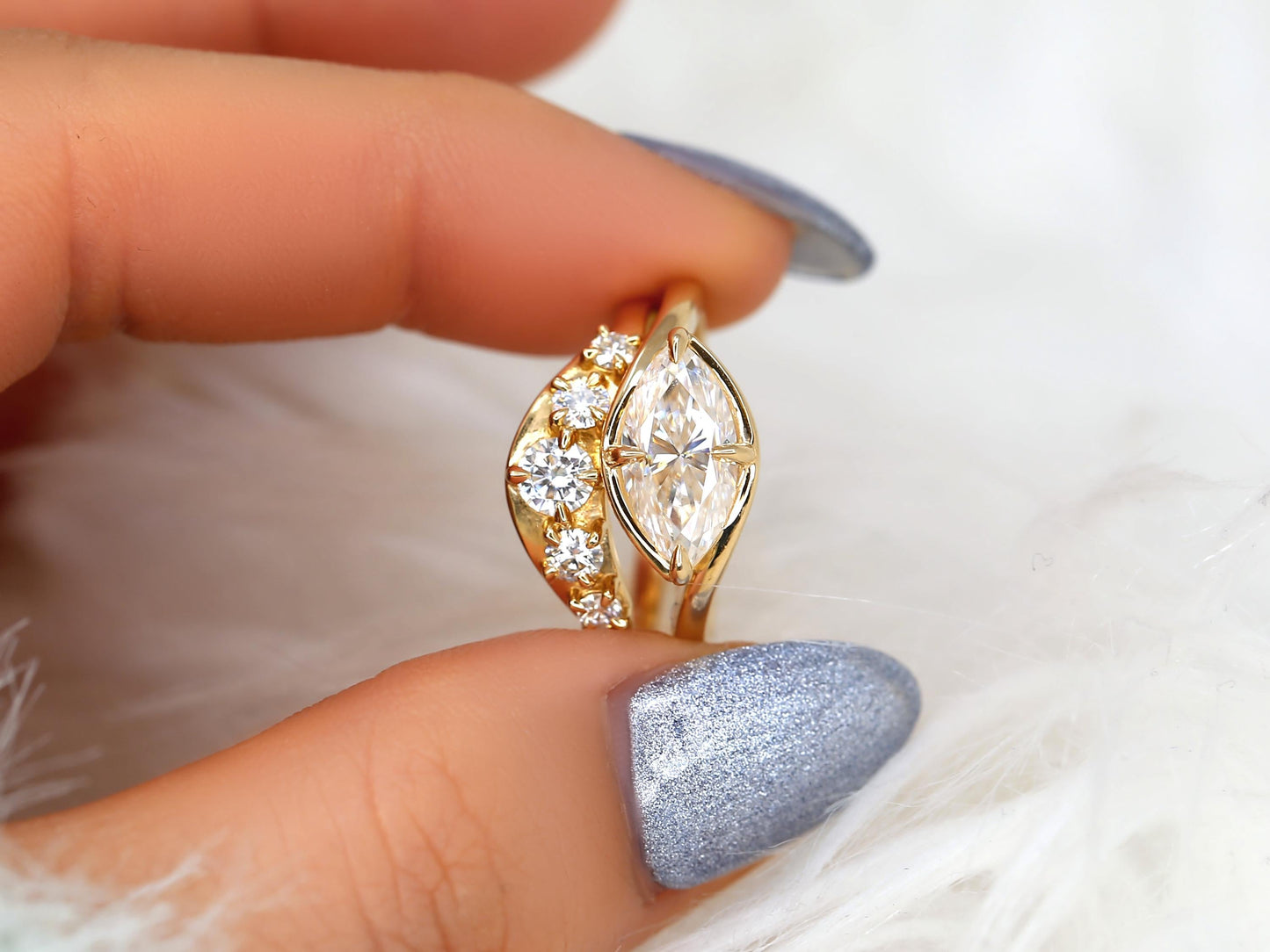 3.0 CT Elongated Cushion Solitaire Moissanite Diamond Bridal Ring Set