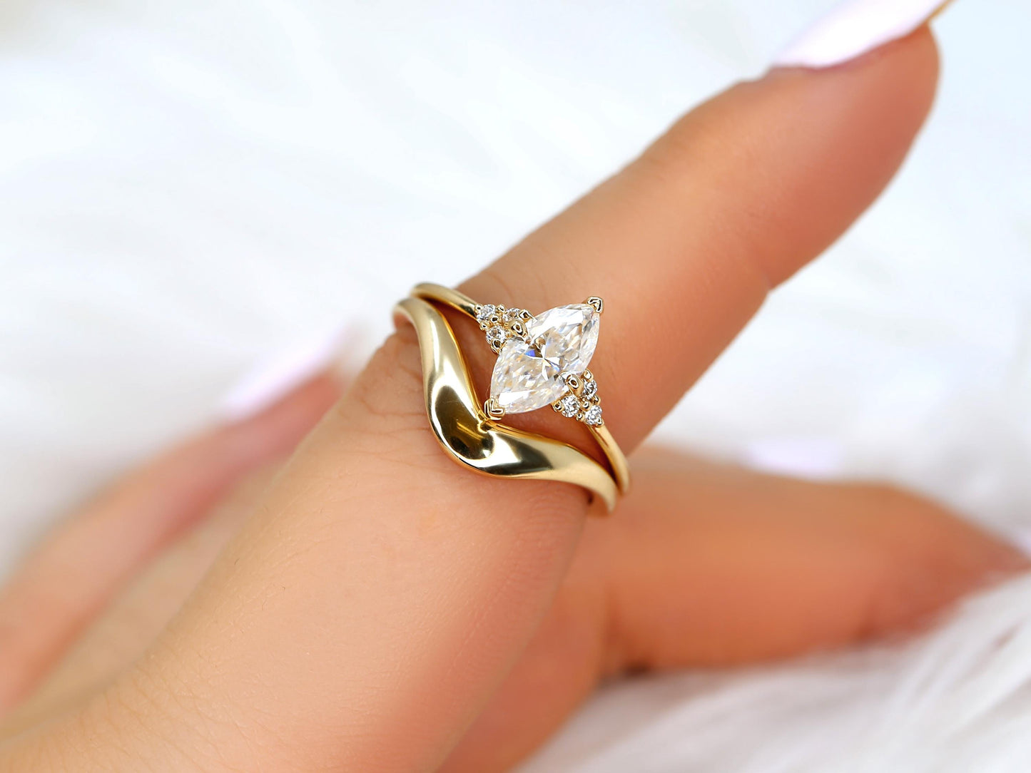 3.0 CT Elongated Cushion Solitaire Moissanite Diamond Bridal Ring Set
