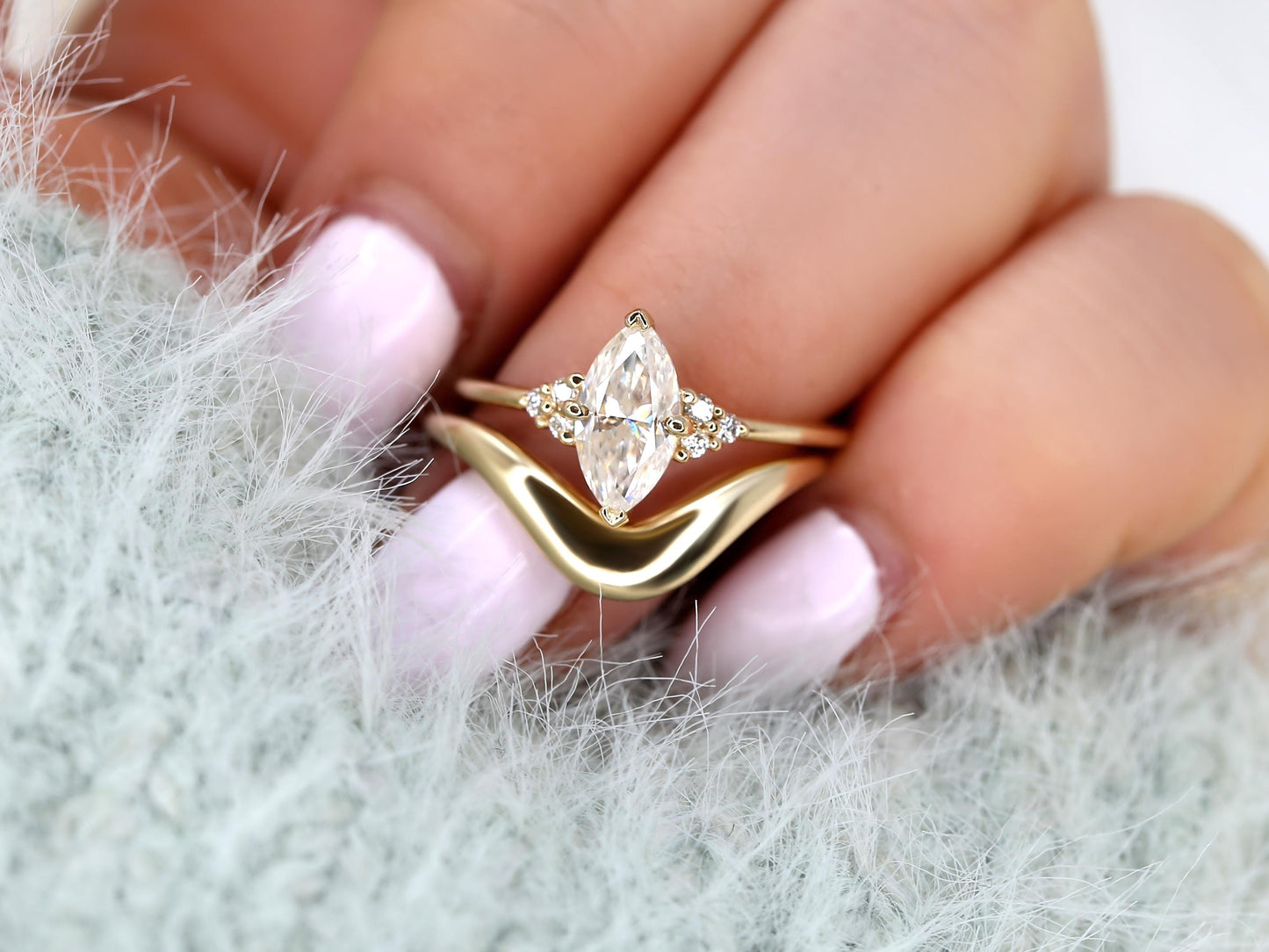3.0 CT Elongated Cushion Solitaire Moissanite Diamond Bridal Ring Set