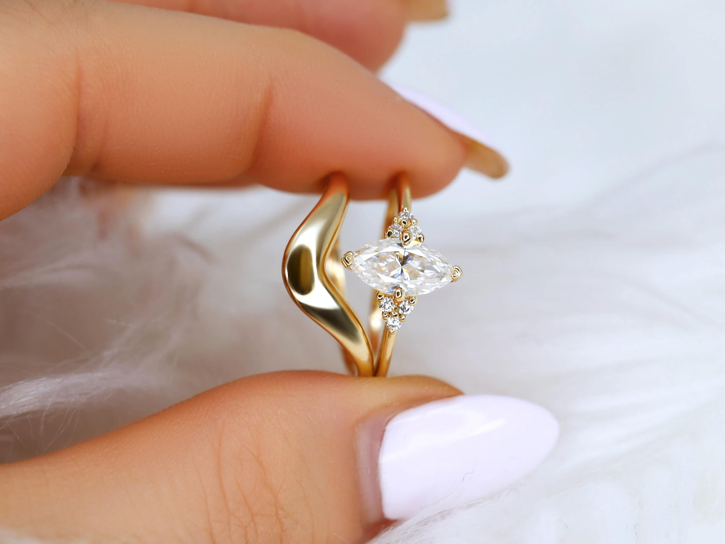 3.0 CT Elongated Cushion Solitaire Moissanite Diamond Bridal Ring Set
