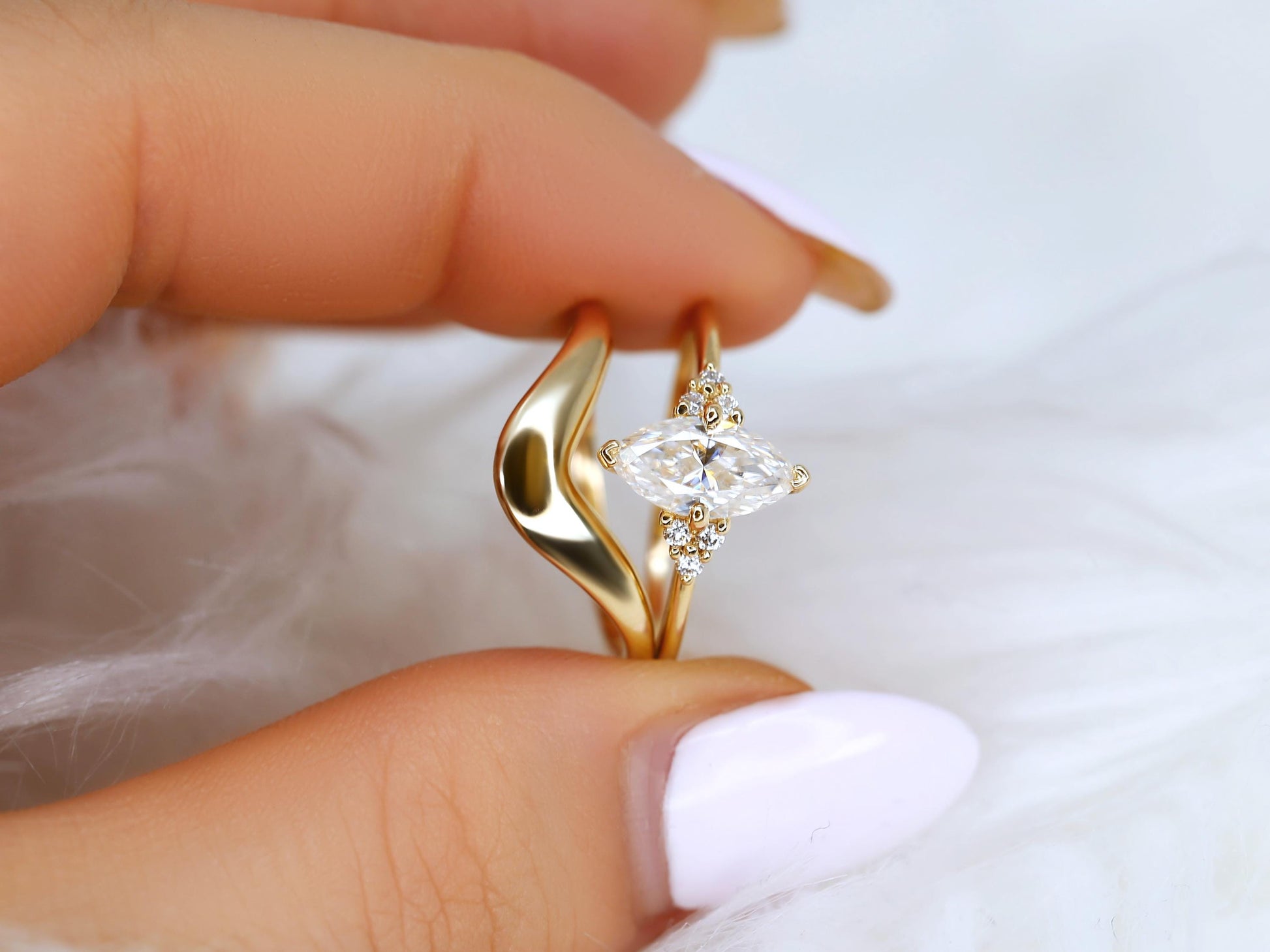 3.0 CT Elongated Cushion Solitaire Moissanite Diamond Bridal Ring Set