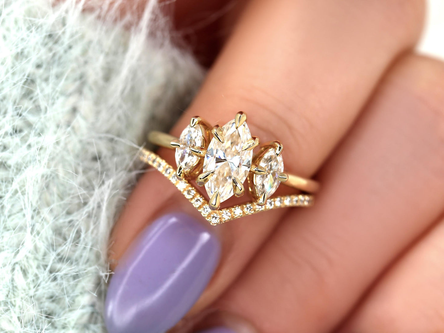 3.0 CT Elongated Cushion Solitaire Moissanite Diamond Bridal Ring Set