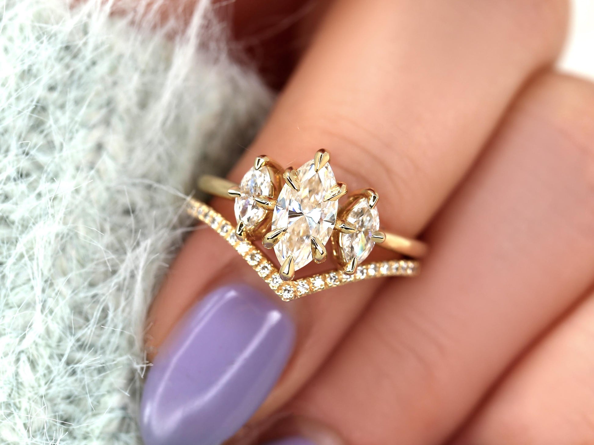 3.0 CT Elongated Cushion Solitaire Moissanite Diamond Bridal Ring Set