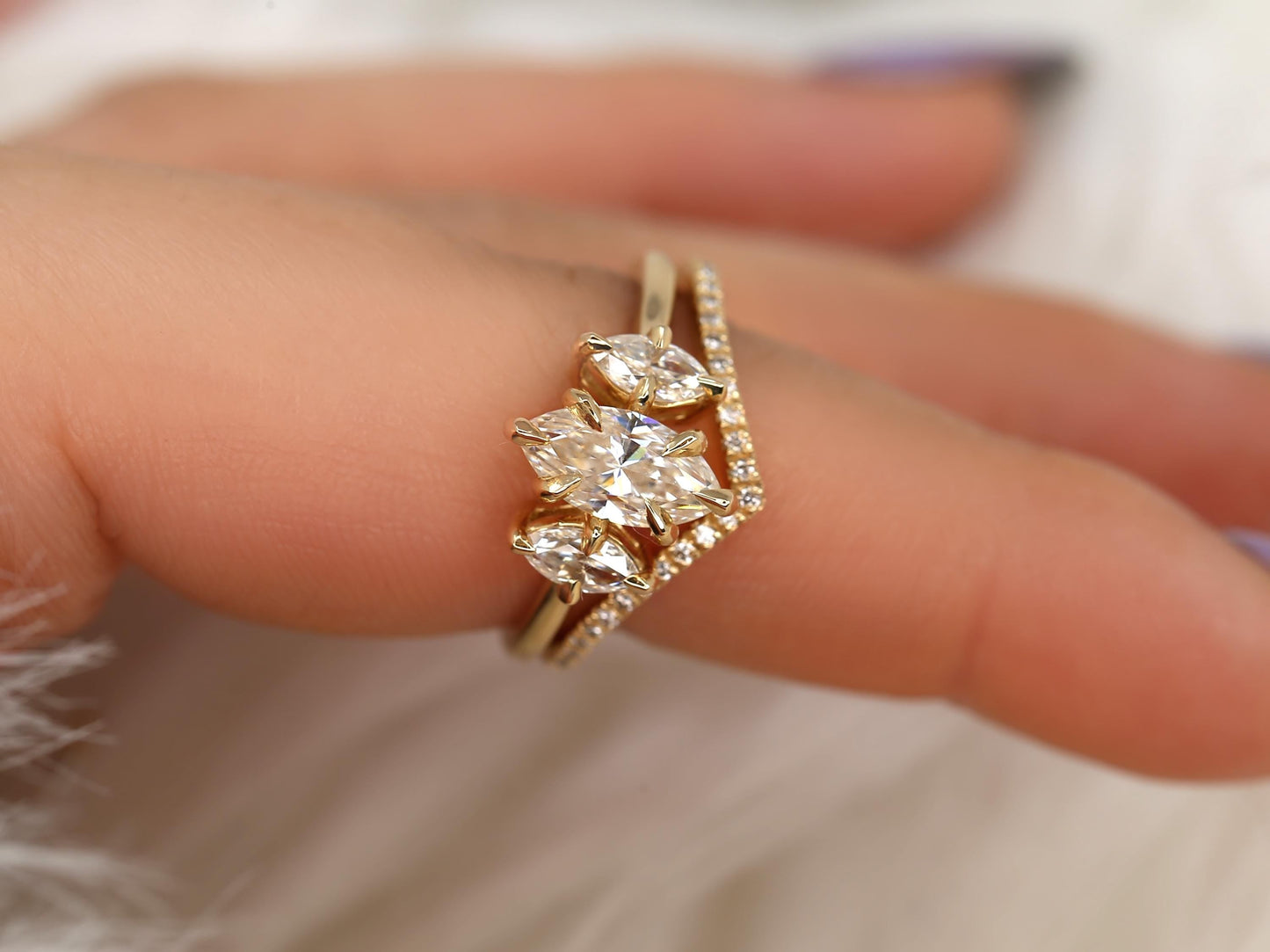 3.0 CT Elongated Cushion Solitaire Moissanite Diamond Bridal Ring Set