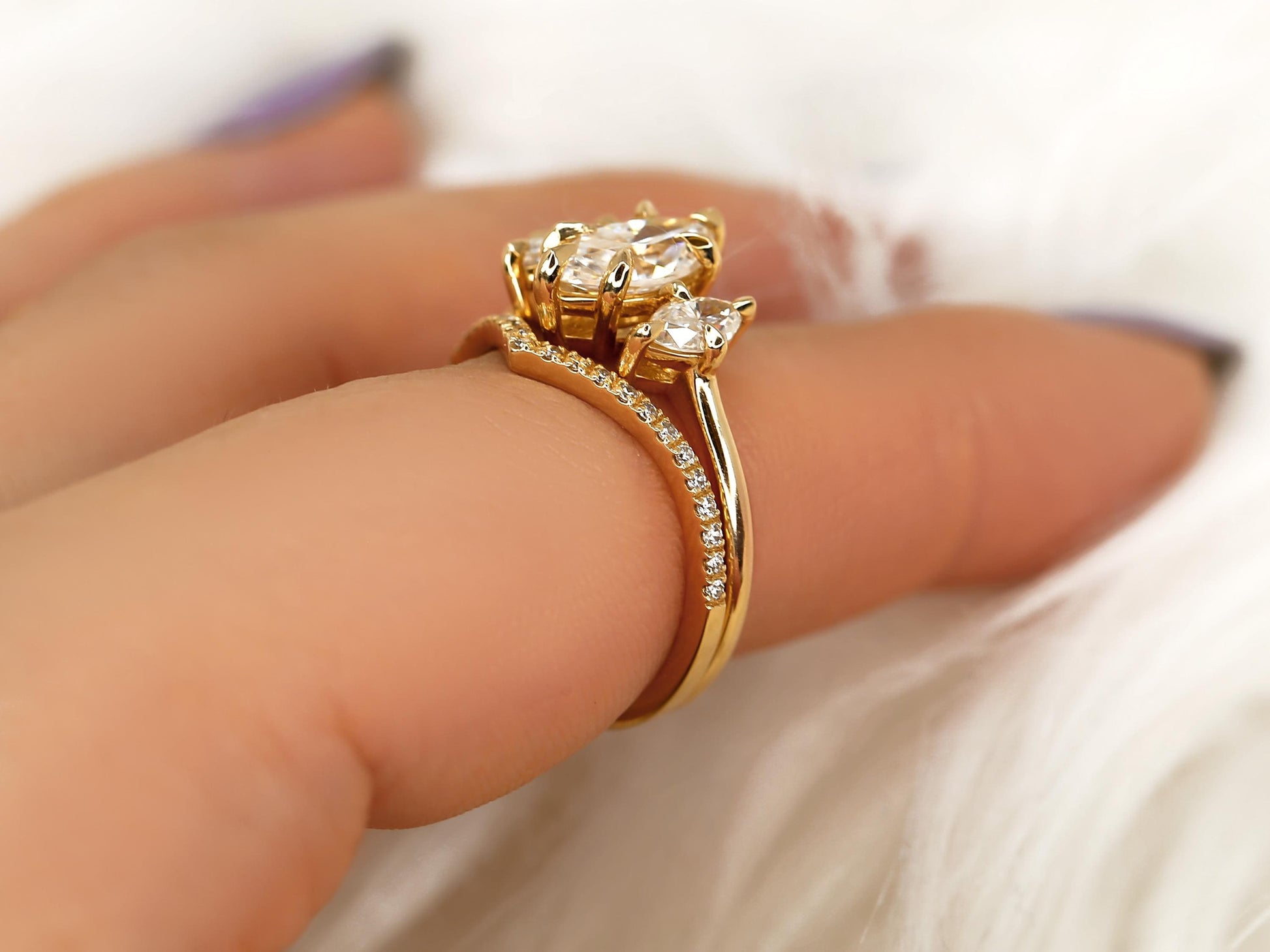 3.0 CT Elongated Cushion Solitaire Moissanite Diamond Bridal Ring Set