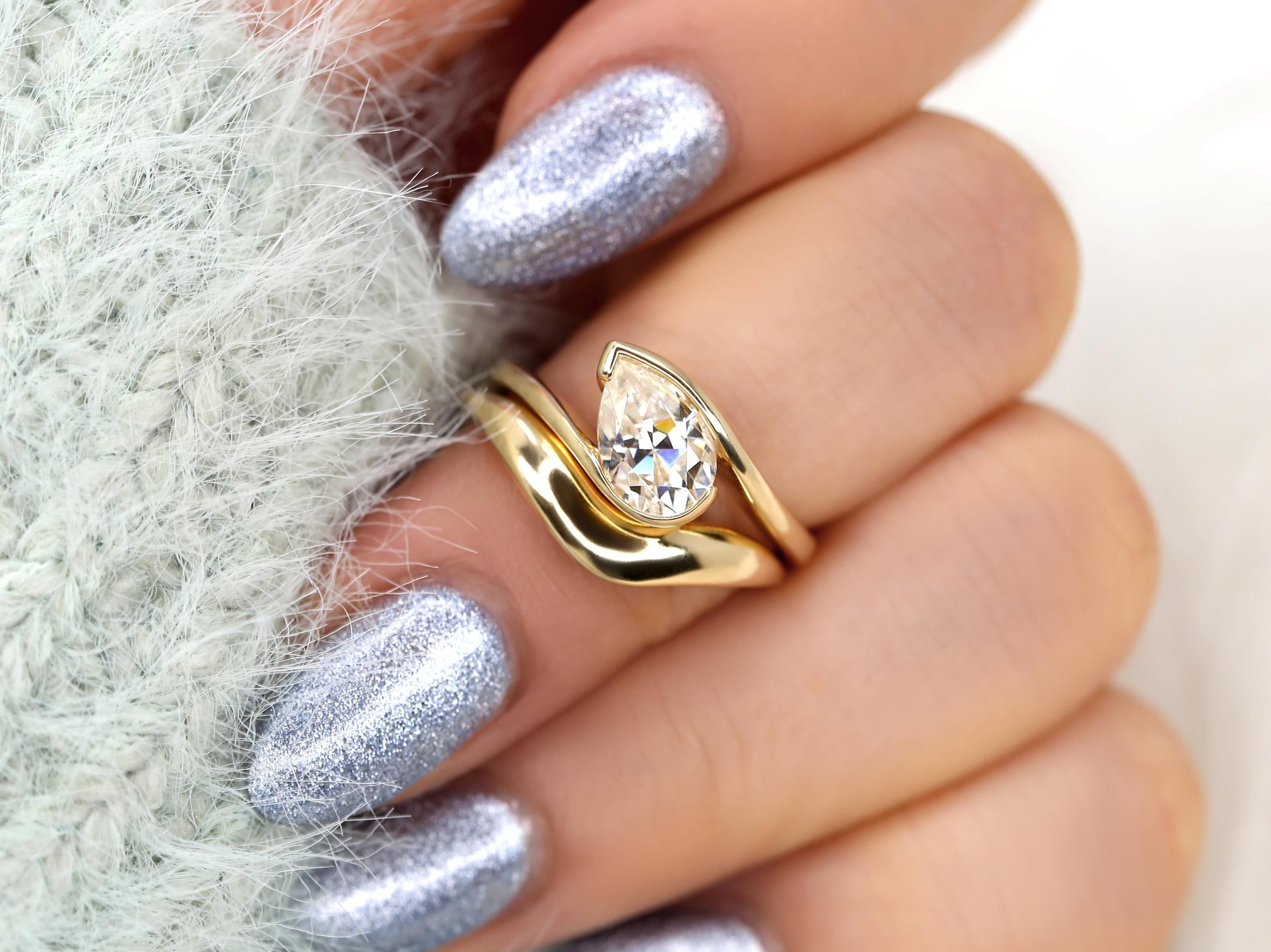 3.0 CT Elongated Cushion Solitaire Moissanite Diamond Bridal Ring Set