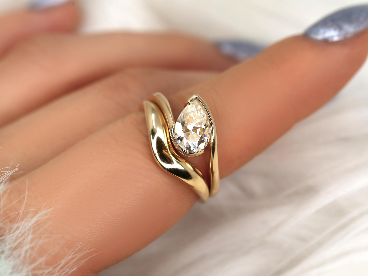 3.0 CT Elongated Cushion Solitaire Moissanite Diamond Bridal Ring Set