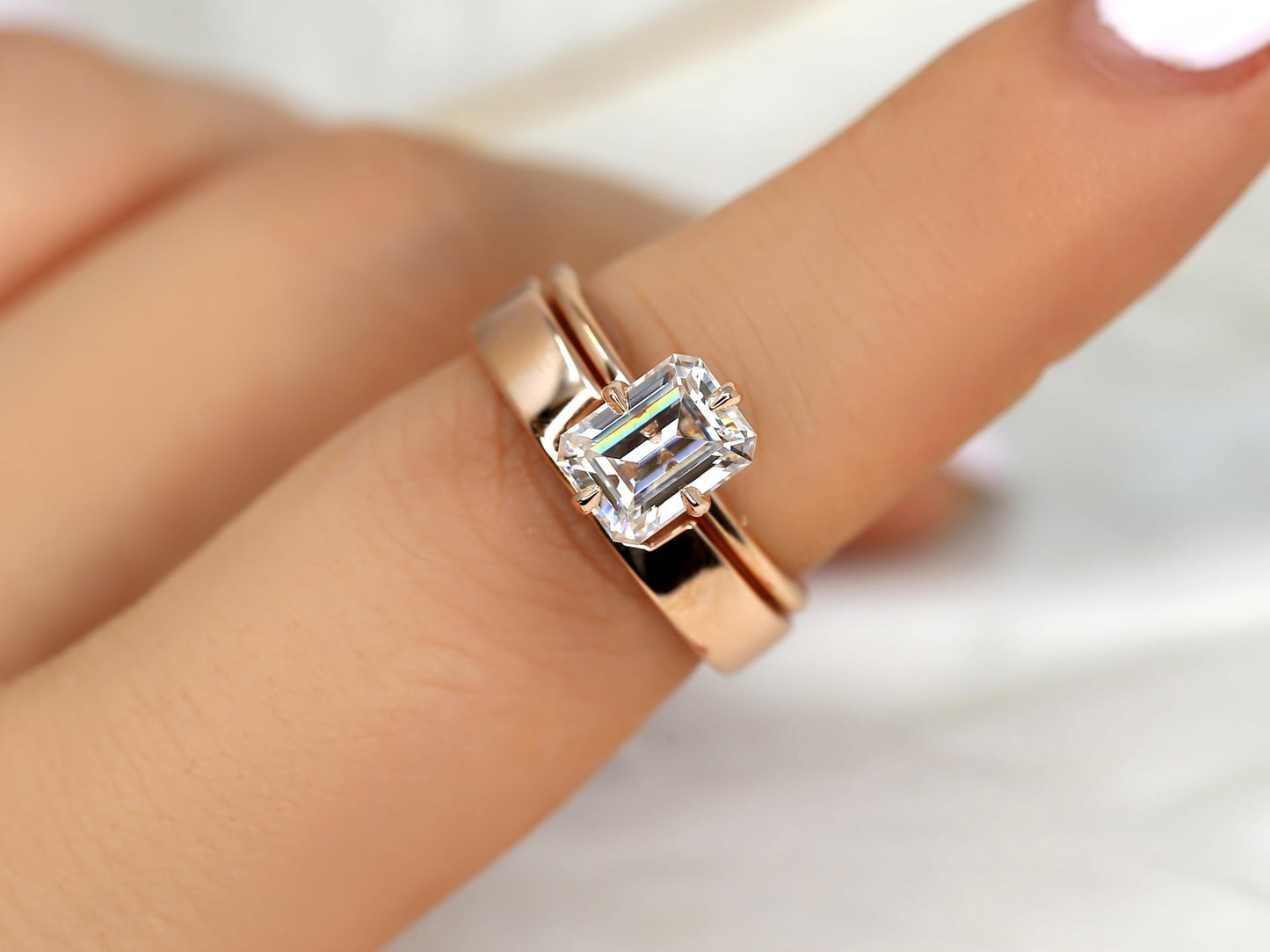 3.0 CT Elongated Cushion Solitaire Moissanite Diamond Bridal Ring Set