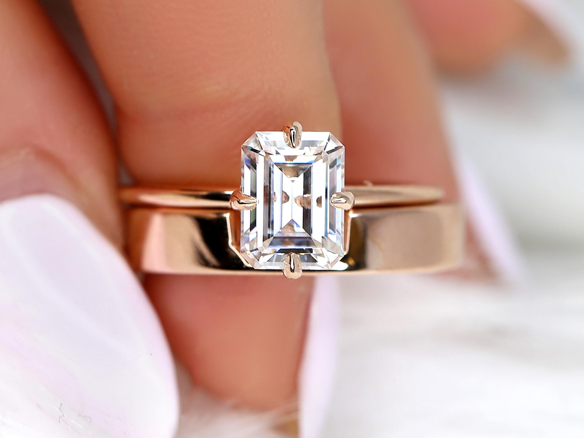 3.0 CT Elongated Cushion Solitaire Moissanite Diamond Bridal Ring Set