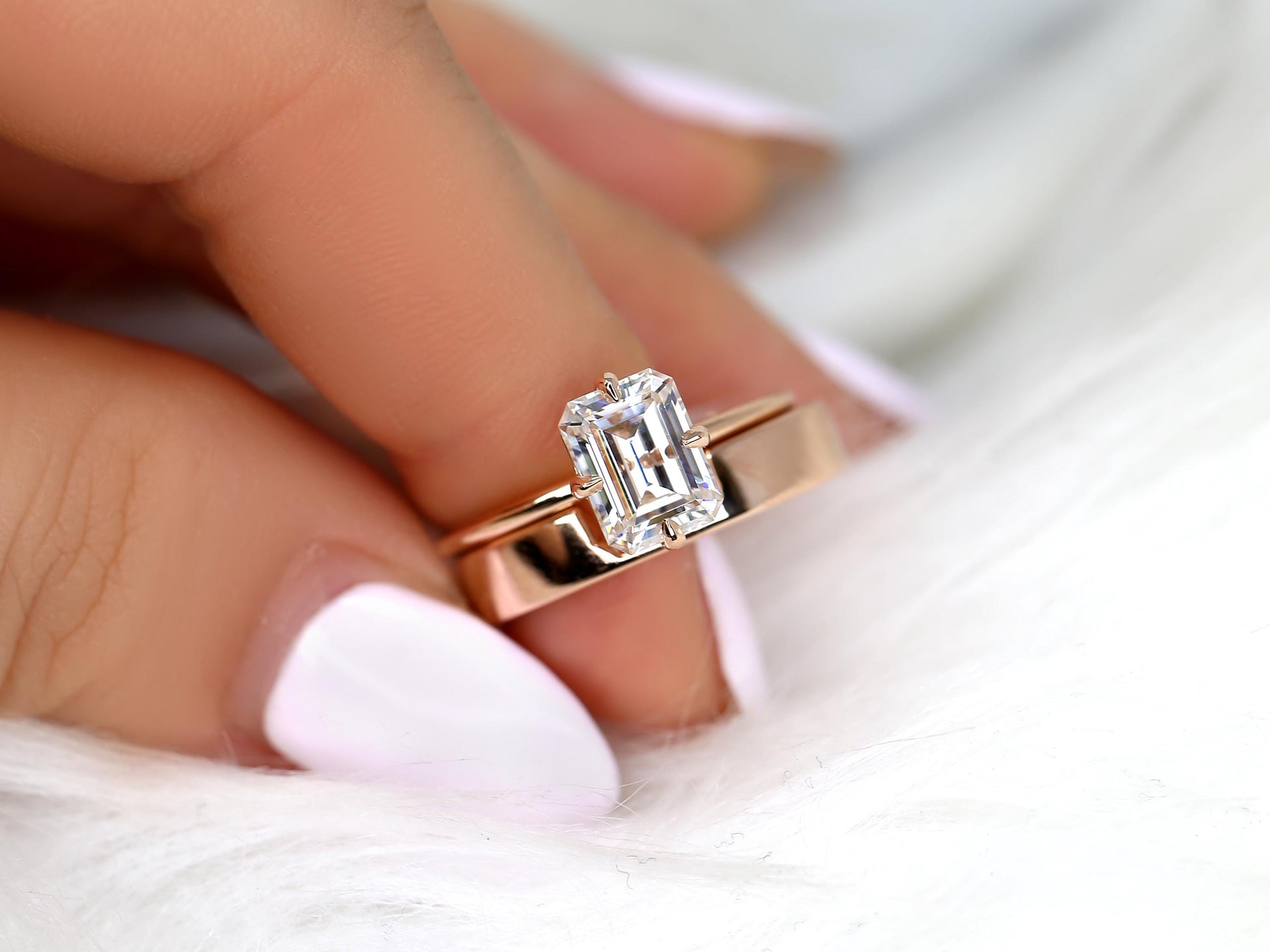 3.0 CT Elongated Cushion Solitaire Moissanite Diamond Bridal Ring Set