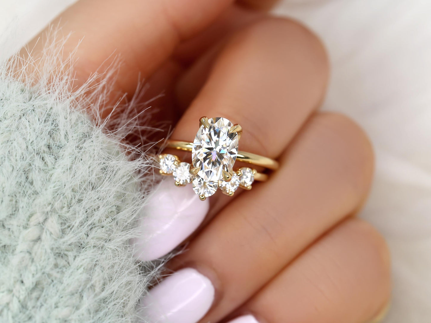 3.0 CT Elongated Cushion Solitaire Moissanite Diamond Bridal Ring Set