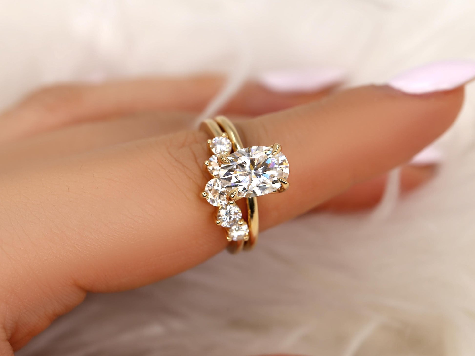 3.0 CT Elongated Cushion Solitaire Moissanite Diamond Bridal Ring Set