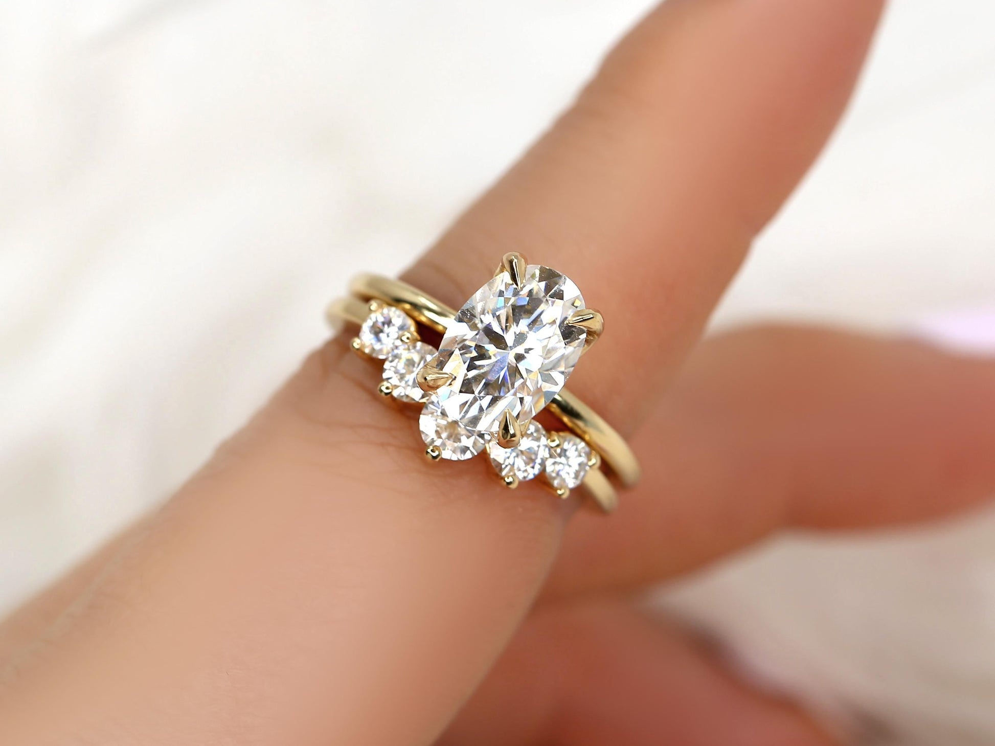 3.0 CT Elongated Cushion Solitaire Moissanite Diamond Bridal Ring Set