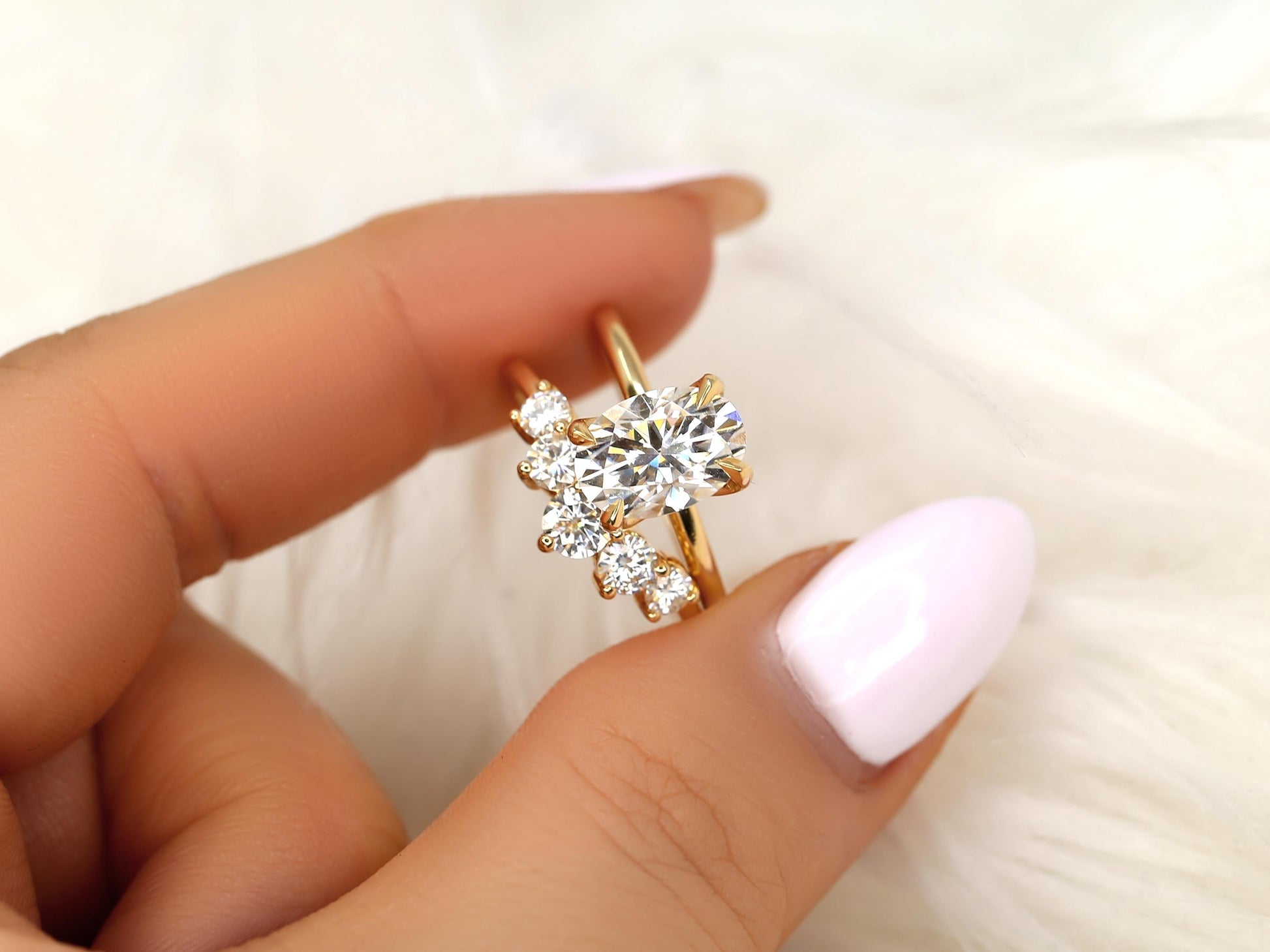 3.0 CT Elongated Cushion Solitaire Moissanite Diamond Bridal Ring Set