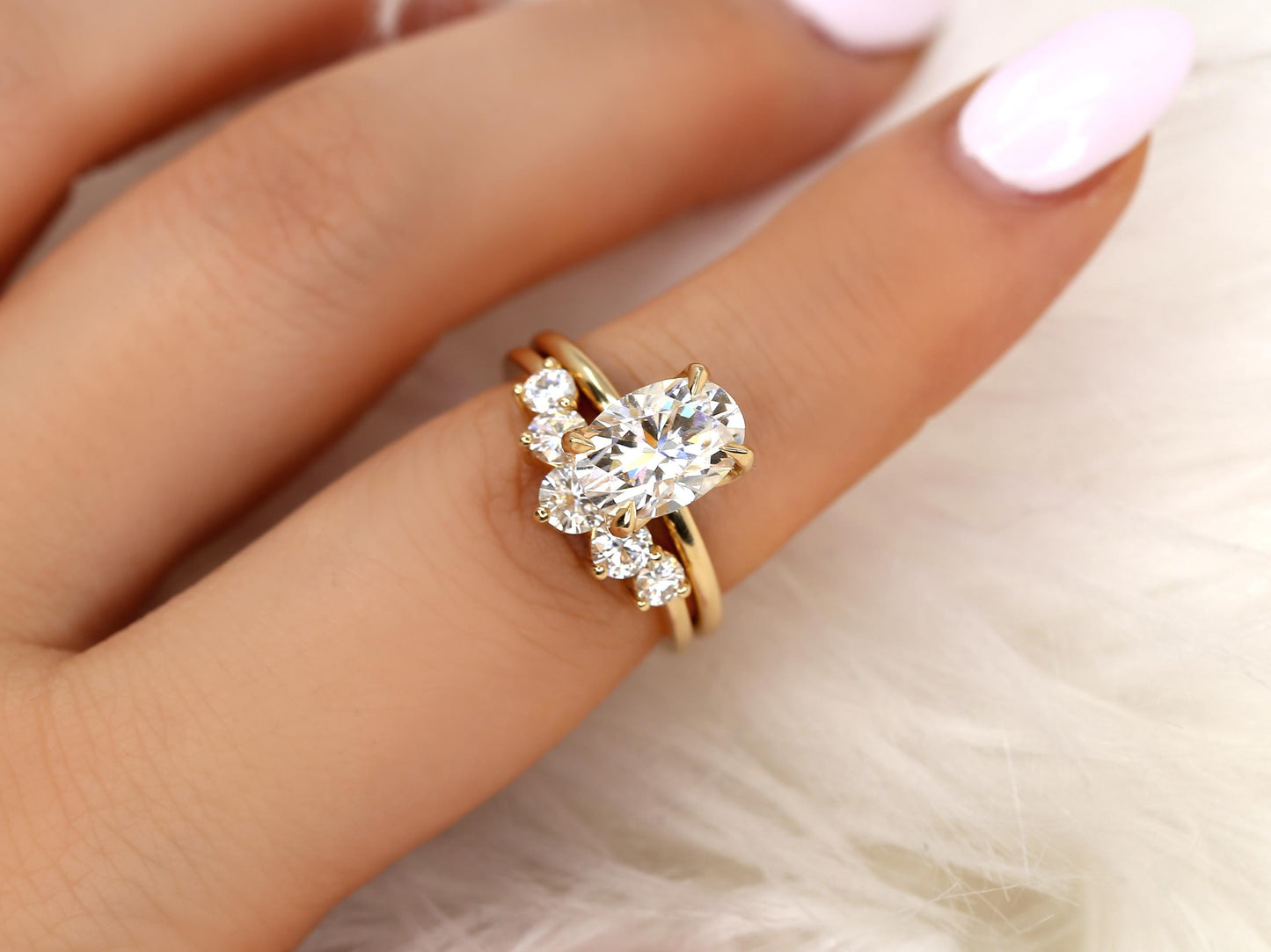 3.0 CT Elongated Cushion Solitaire Moissanite Diamond Bridal Ring Set