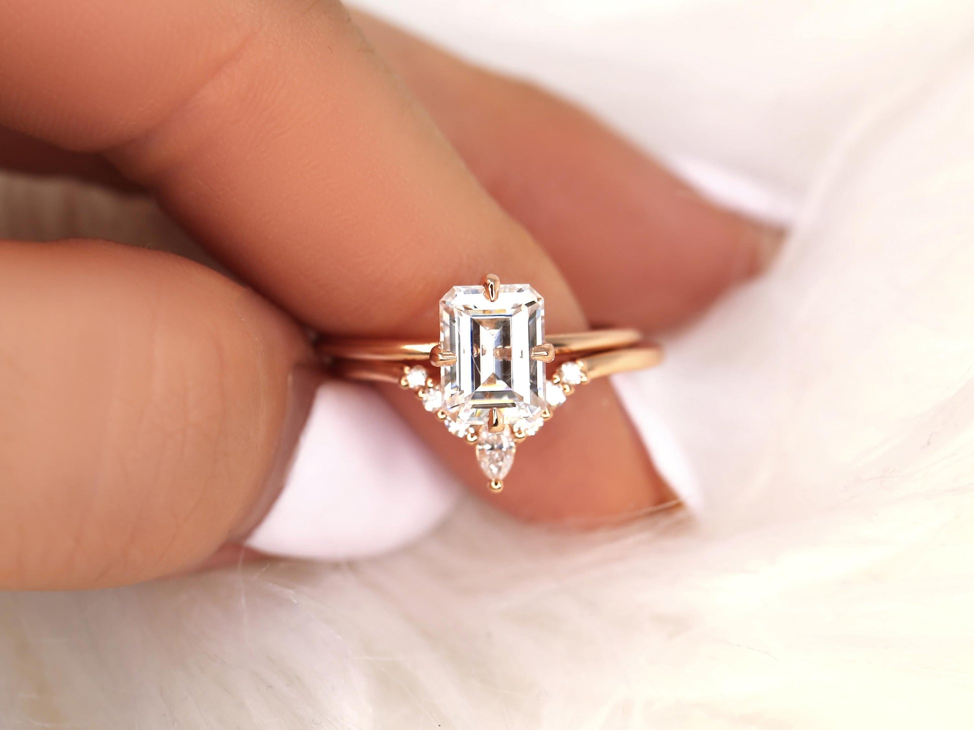3.0 CT Elongated Cushion Solitaire Moissanite Diamond Bridal Ring Set