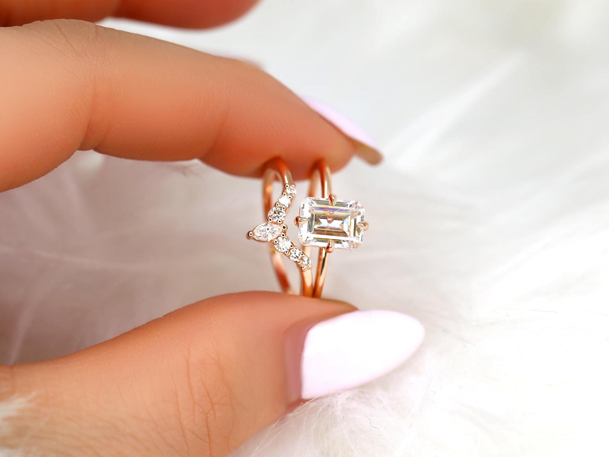 3.0 CT Elongated Cushion Solitaire Moissanite Diamond Bridal Ring Set
