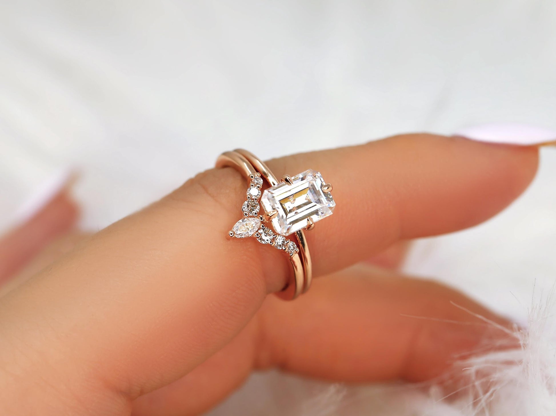 3.0 CT Elongated Cushion Solitaire Moissanite Diamond Bridal Ring Set