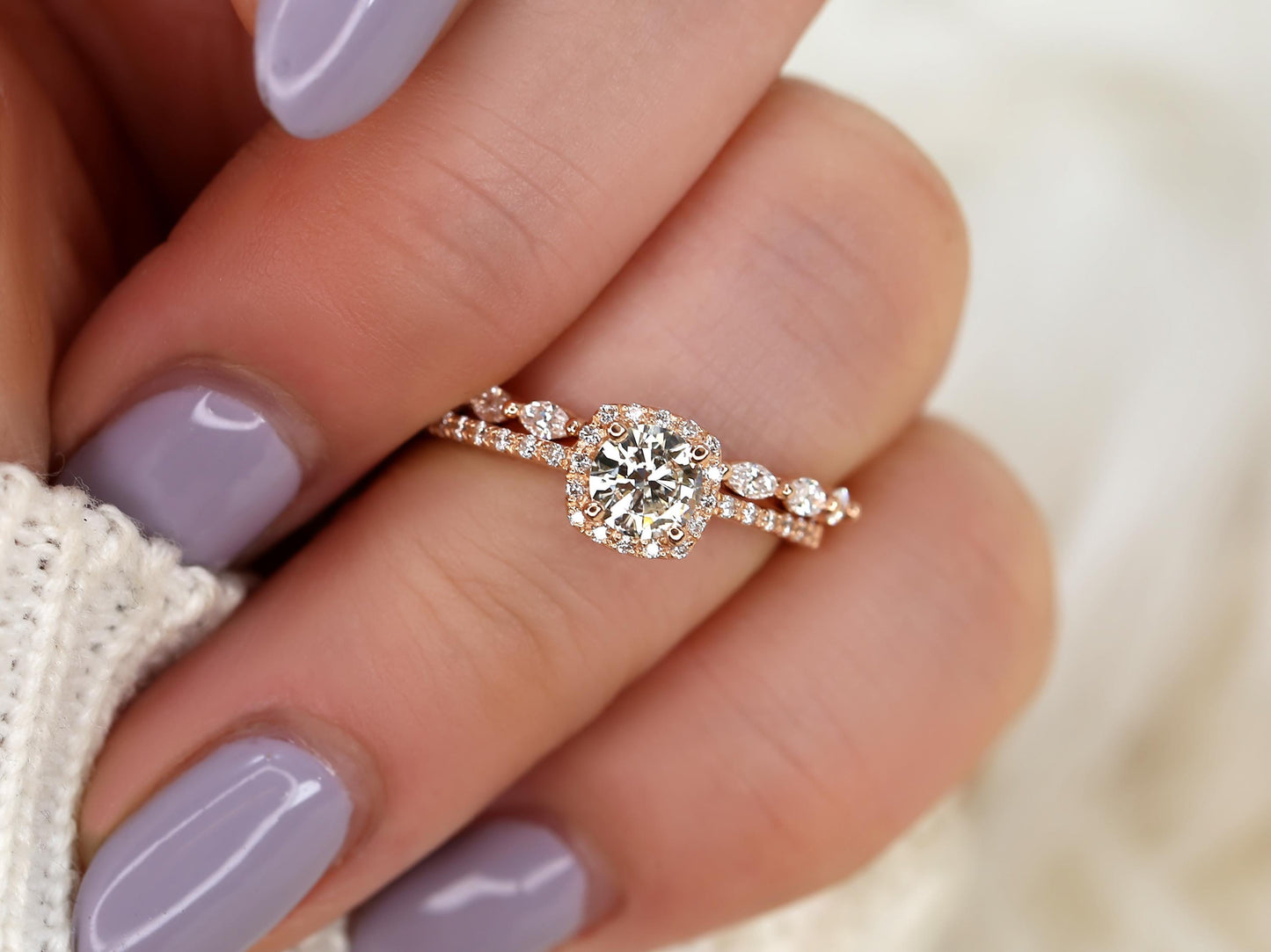 3.0 CT Elongated Cushion Solitaire Moissanite Diamond Bridal Ring Set