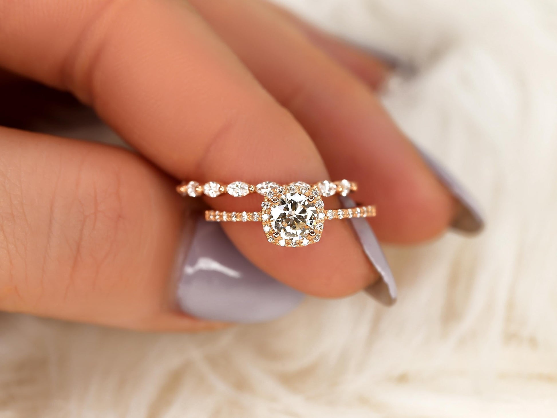 3.0 CT Elongated Cushion Solitaire Moissanite Diamond Bridal Ring Set