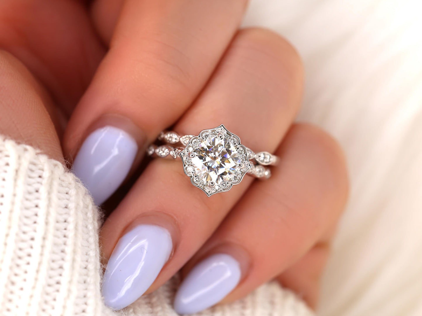 3.0 CT Elongated Cushion Solitaire Moissanite Diamond Bridal Ring Set