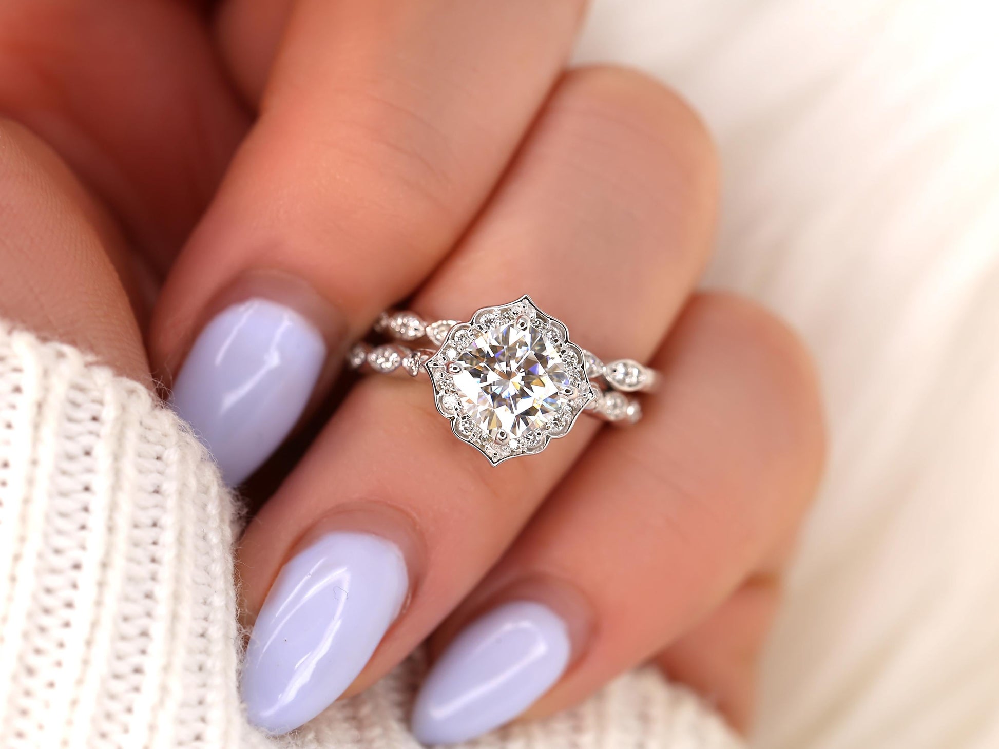 3.0 CT Elongated Cushion Solitaire Moissanite Diamond Bridal Ring Set