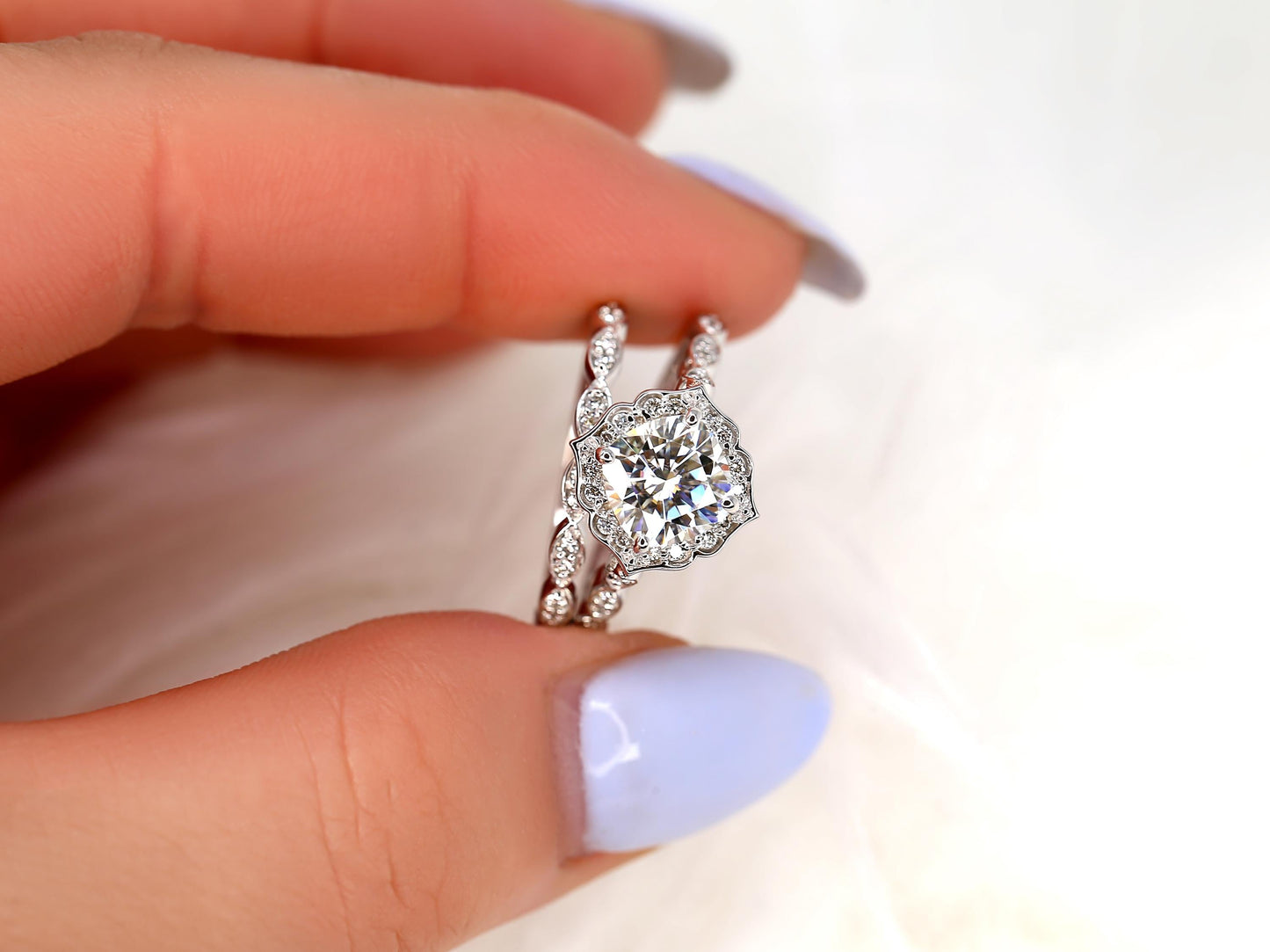 3.0 CT Elongated Cushion Solitaire Moissanite Diamond Bridal Ring Set