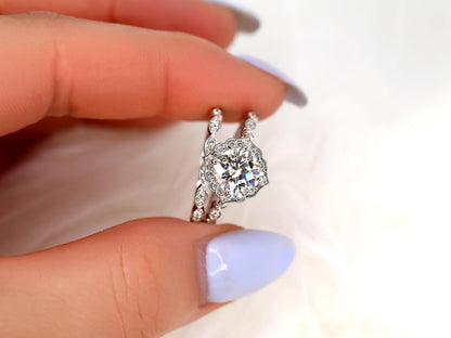3.0 CT Elongated Cushion Solitaire Moissanite Diamond Bridal Ring Set