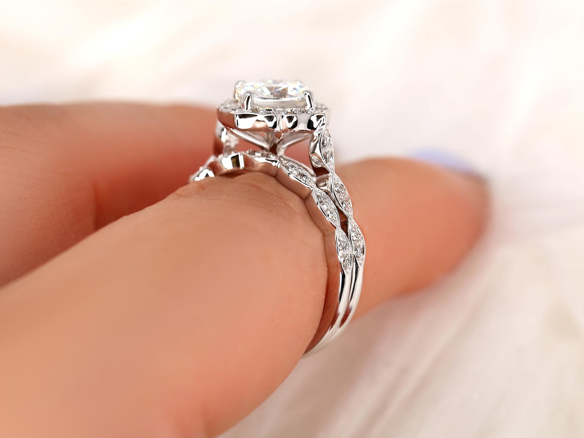 3.0 CT Elongated Cushion Solitaire Moissanite Diamond Bridal Ring Set