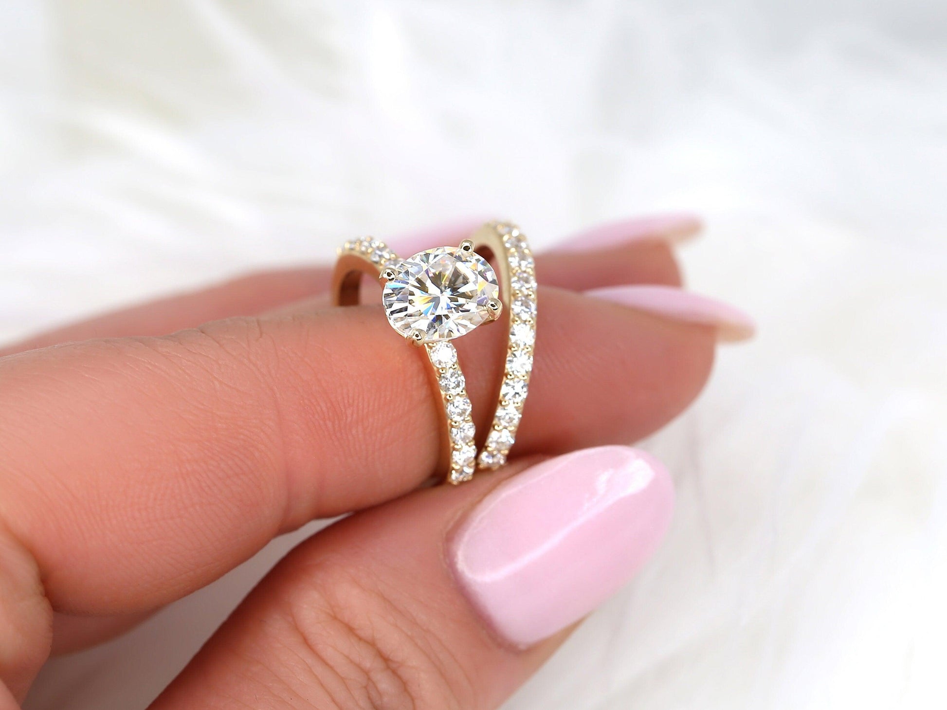 3.0 CT Elongated Cushion Solitaire Moissanite Diamond Bridal Ring Set
