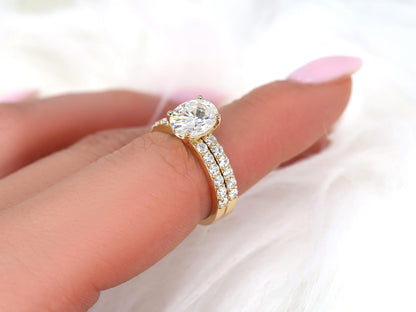 3.0 CT Elongated Cushion Solitaire Moissanite Diamond Bridal Ring Set