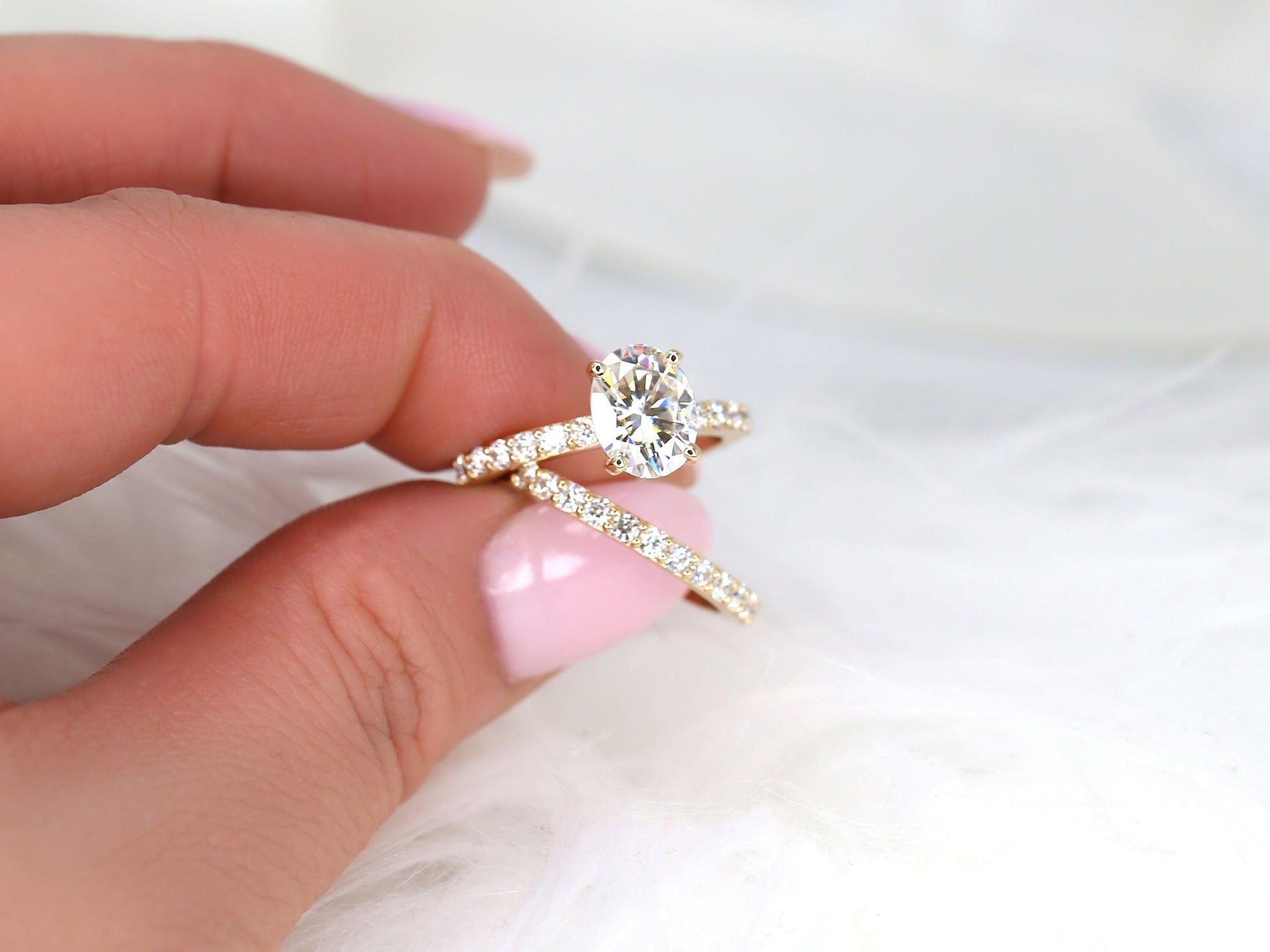 3.0 CT Elongated Cushion Solitaire Moissanite Diamond Bridal Ring Set