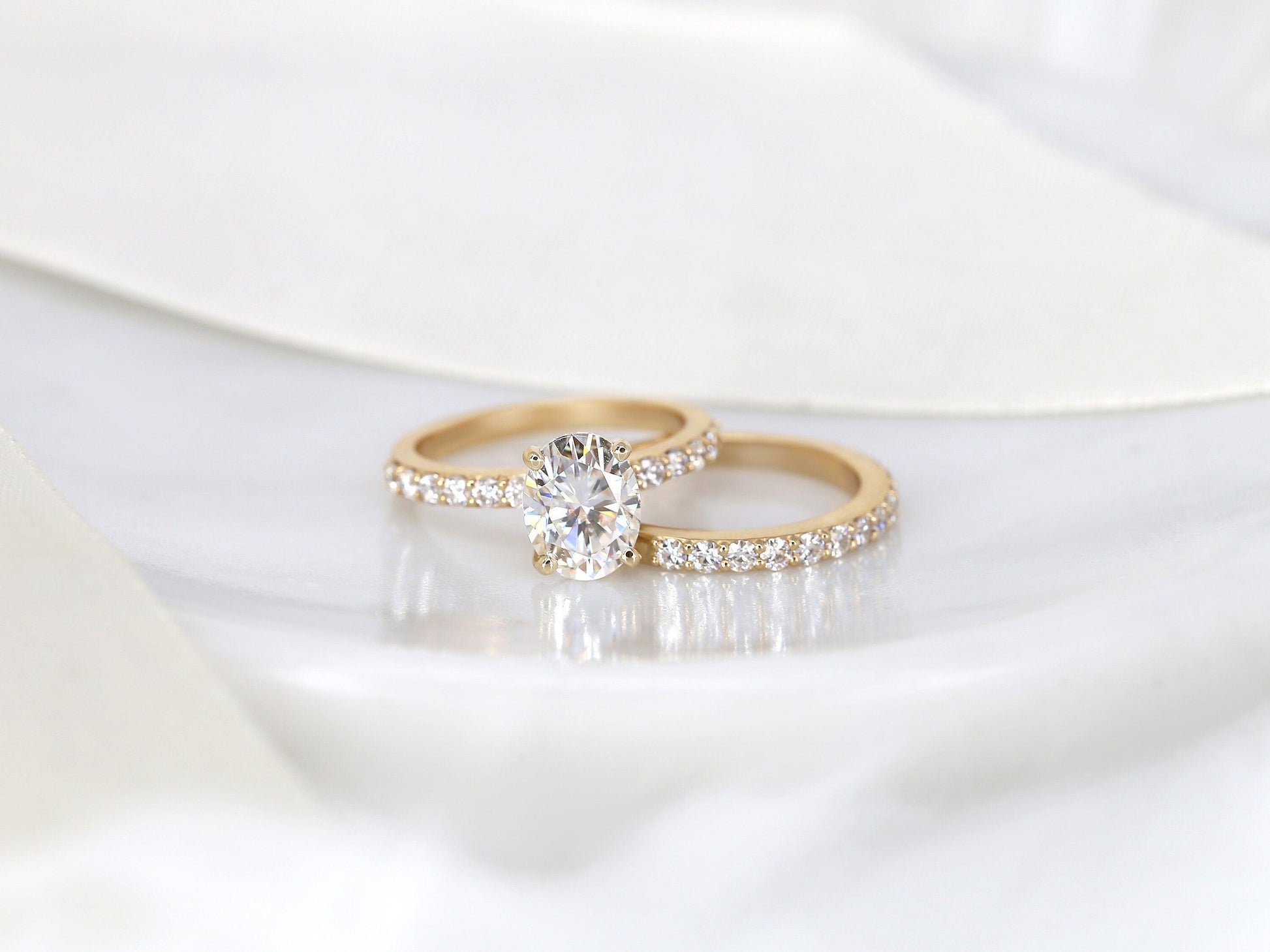 3.0 CT Elongated Cushion Solitaire Moissanite Diamond Bridal Ring Set