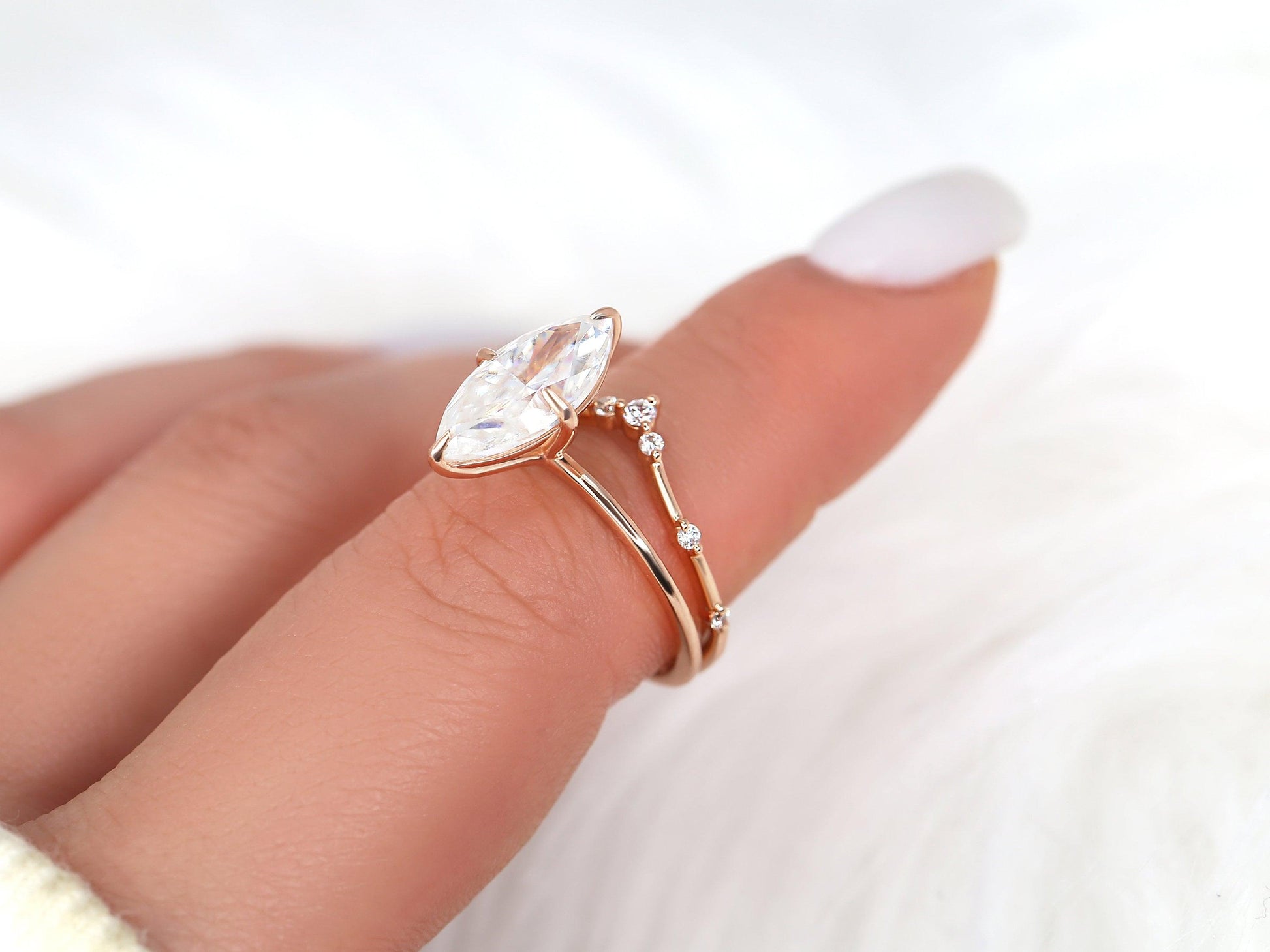 3.0 CT Elongated Cushion Solitaire Moissanite Diamond Bridal Ring Set