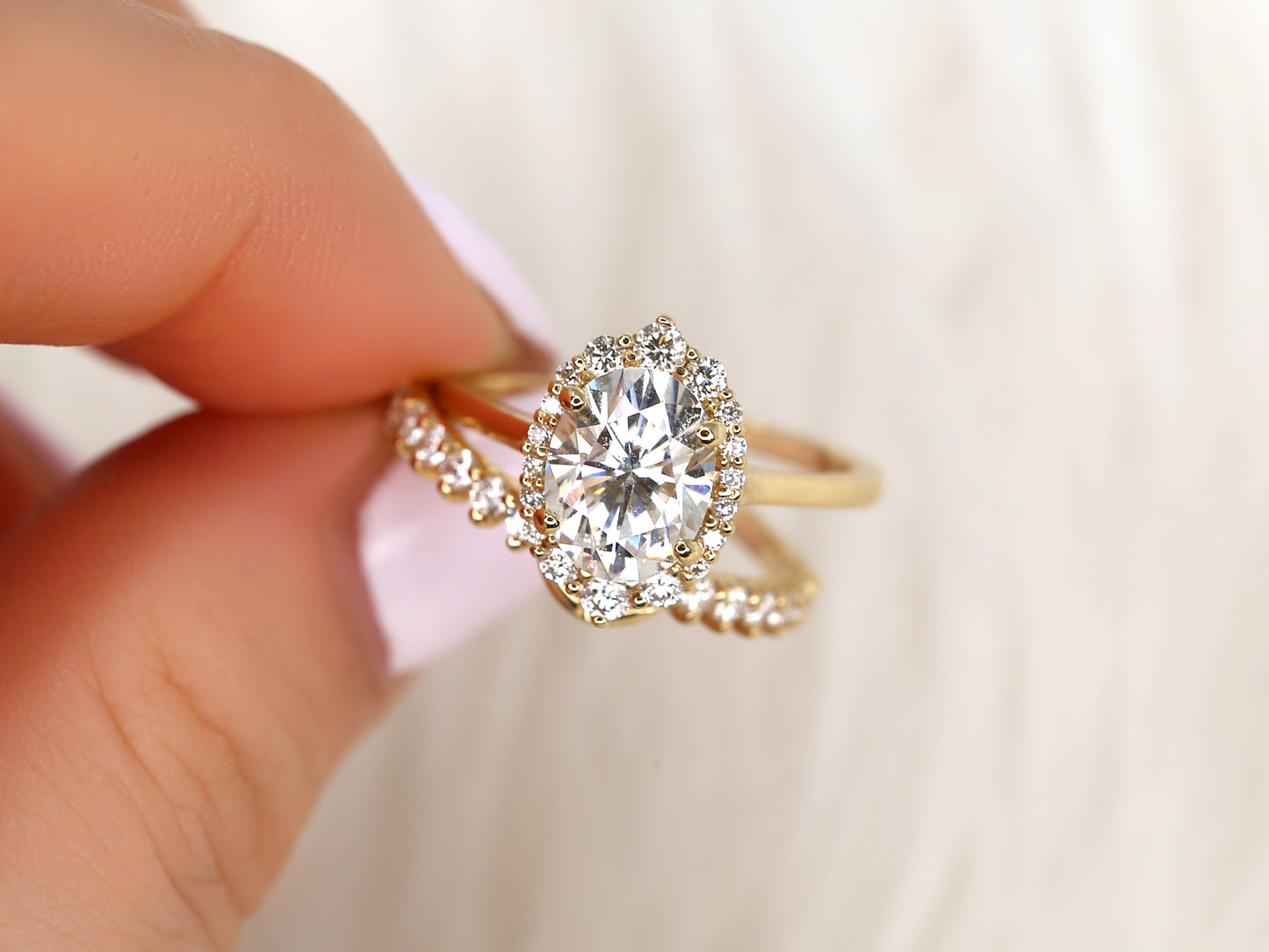 3.0 CT Elongated Cushion Solitaire Moissanite Diamond Bridal Ring Set