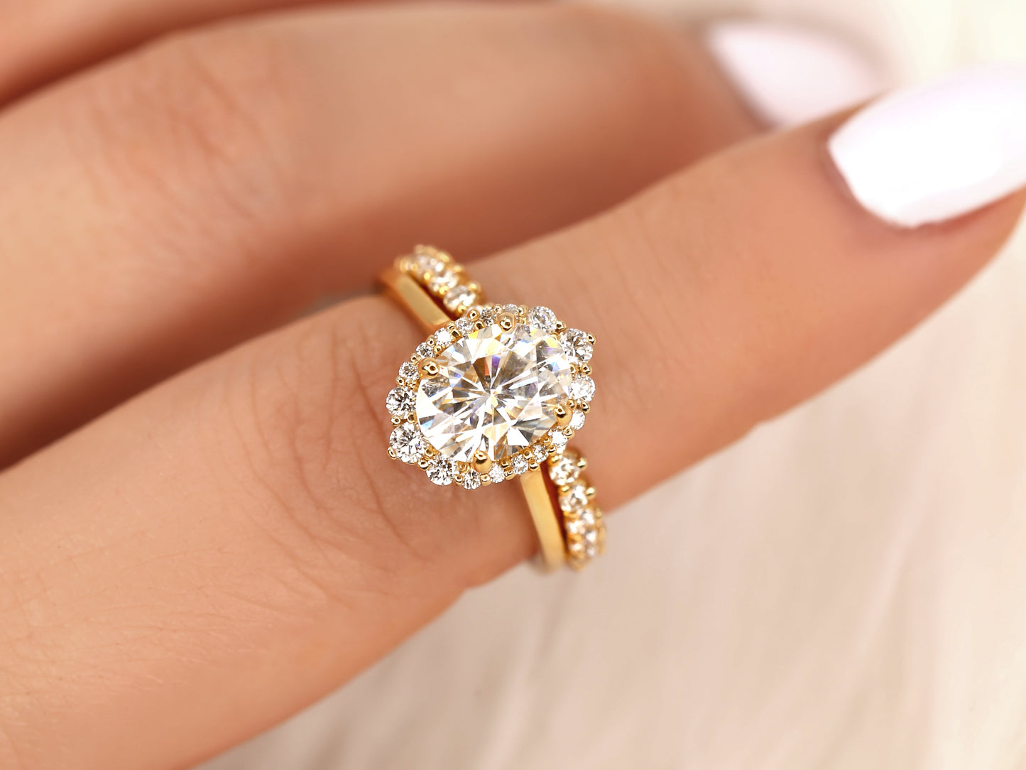 3.0 CT Elongated Cushion Solitaire Moissanite Diamond Bridal Ring Set