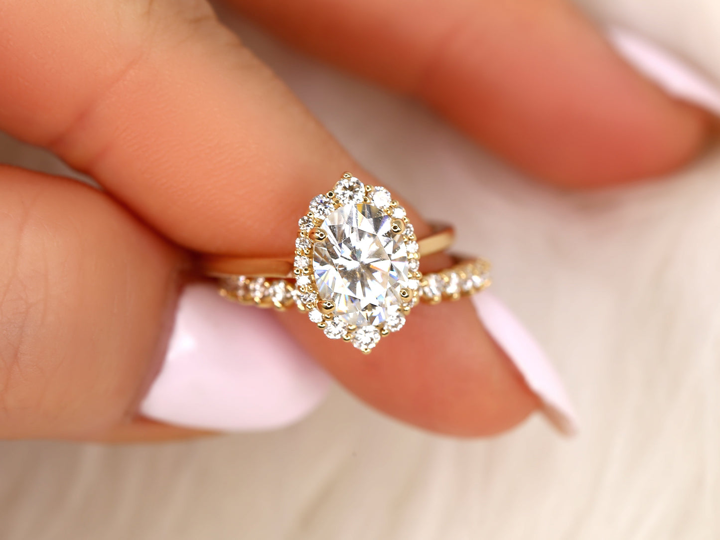 3.0 CT Elongated Cushion Solitaire Moissanite Diamond Bridal Ring Set