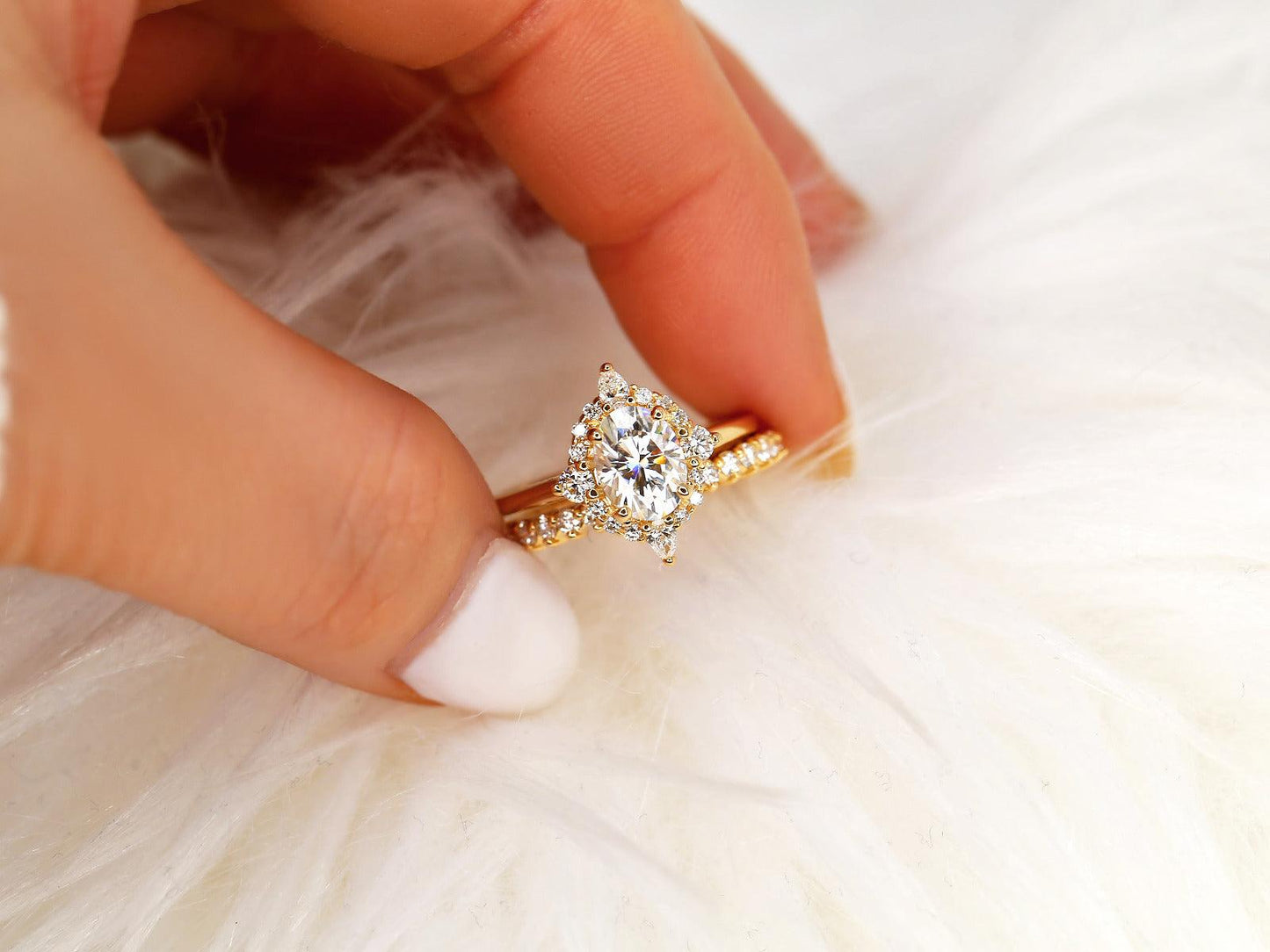 3.0 CT Elongated Cushion Solitaire Moissanite Diamond Bridal Ring Set