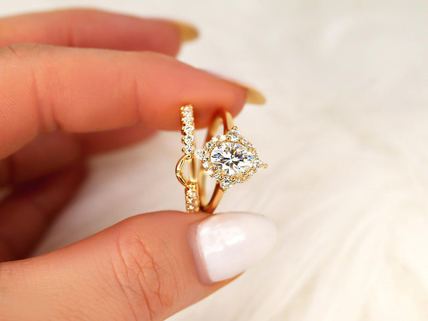 3.0 CT Elongated Cushion Solitaire Moissanite Diamond Bridal Ring Set