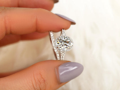 3.0 CT Elongated Cushion Solitaire Moissanite Diamond Bridal Ring Set