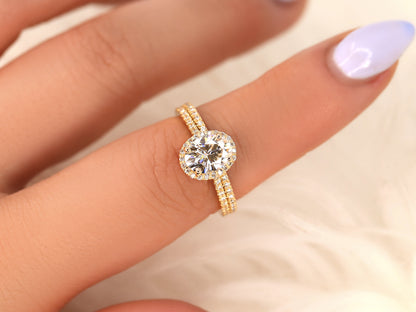 3.0 CT Elongated Cushion Solitaire Moissanite Diamond Bridal Ring Set
